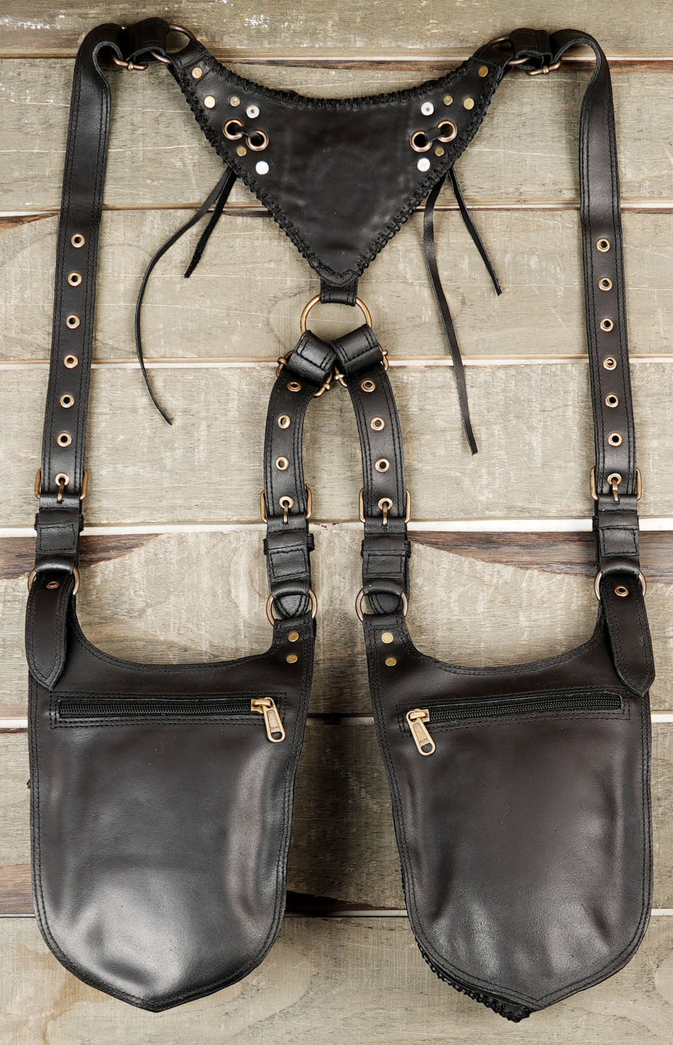 Boho style leather holster with star and rivet detailing