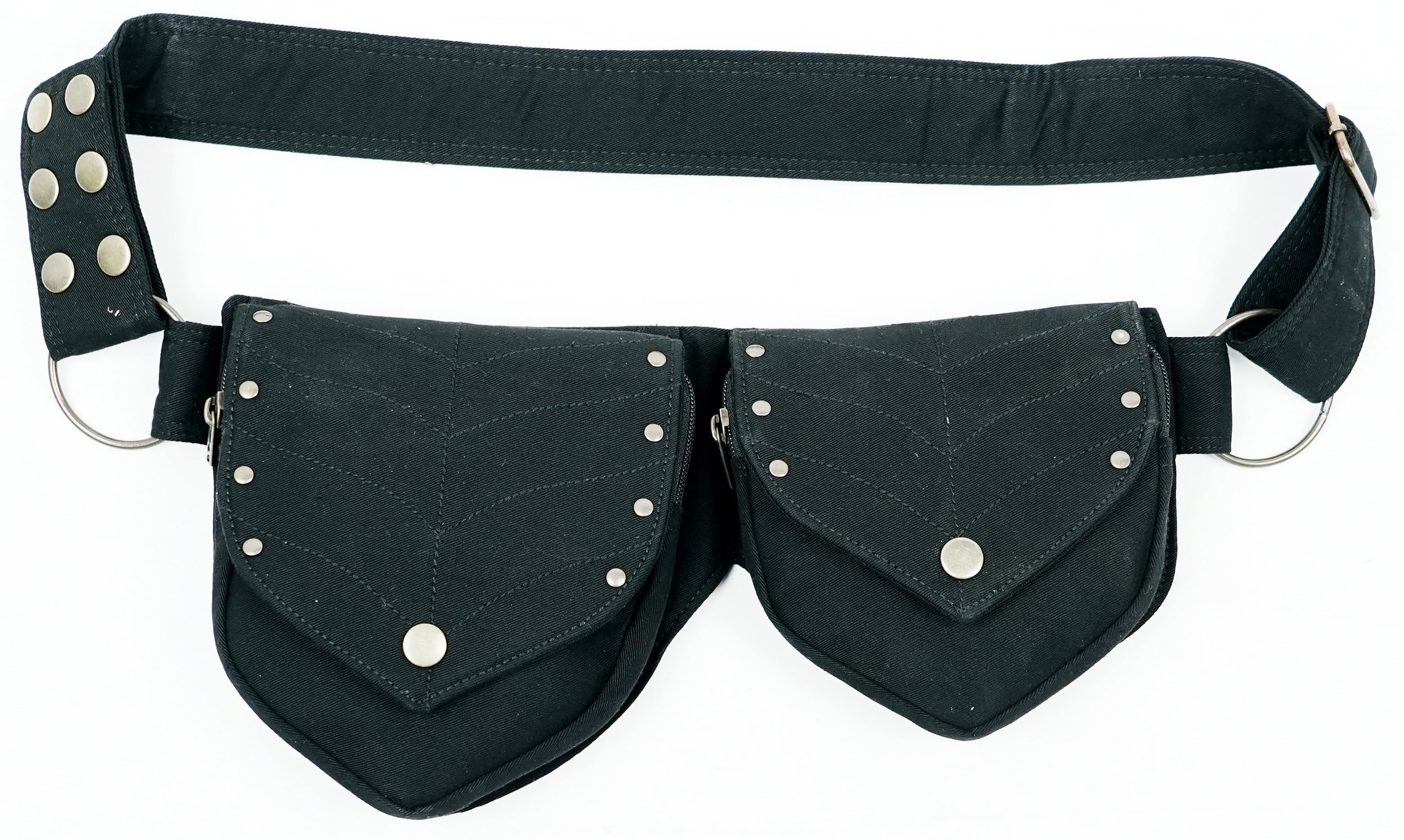 Black cotton canvas steampunk utility belt bag with double pockets