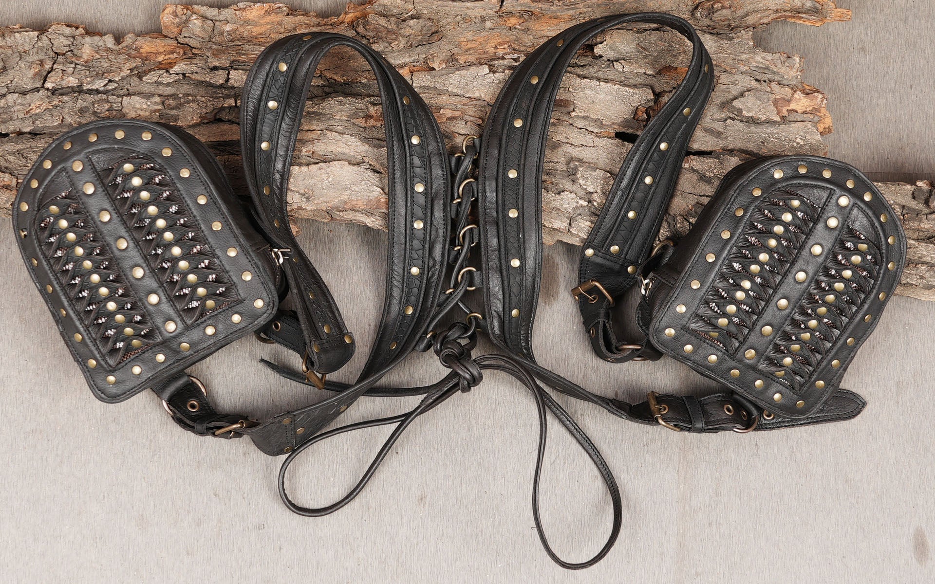 Boho steampunk leather holster with detailed stitching