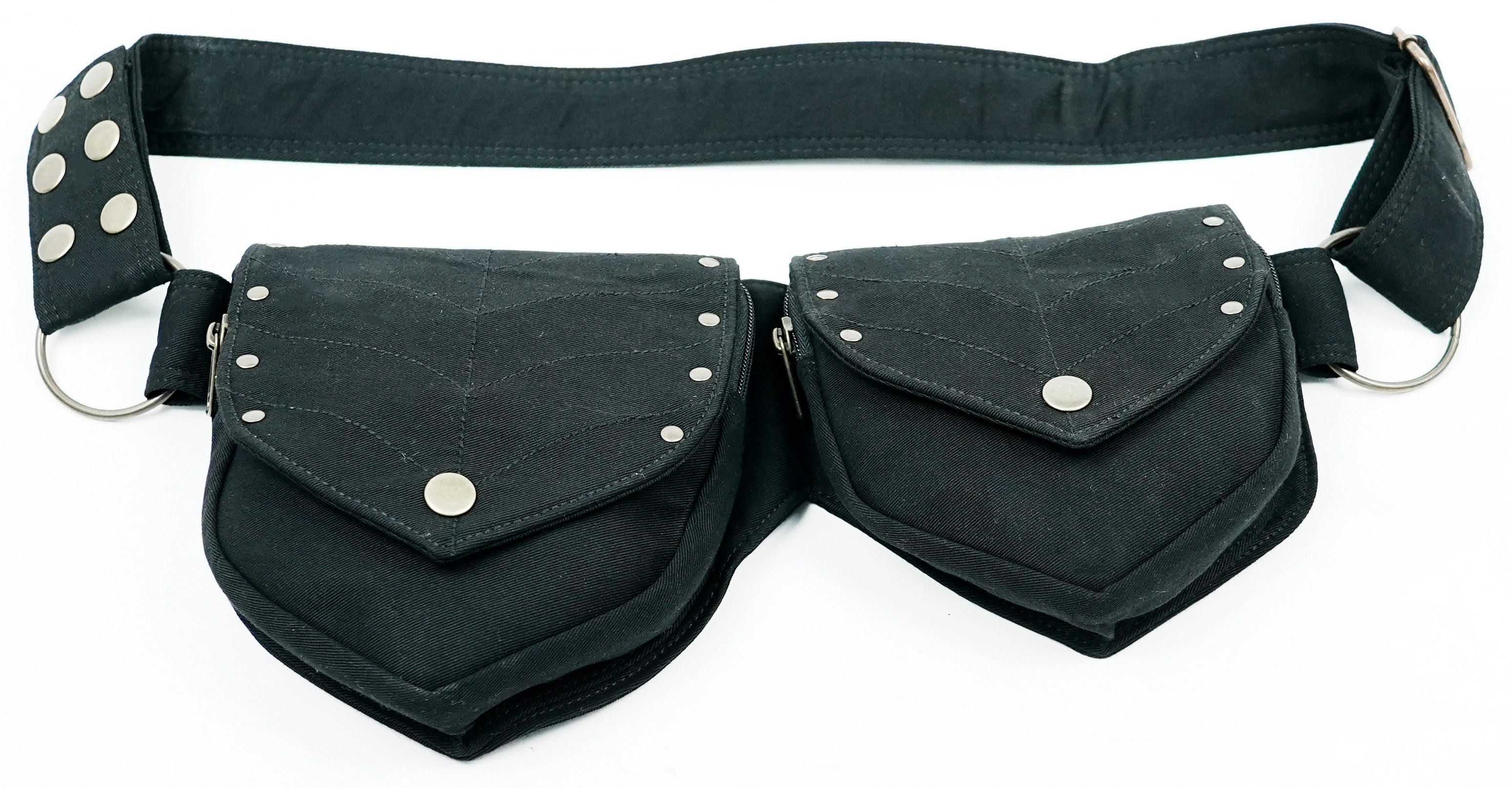 Black utility waist belt with zippered pockets for travel