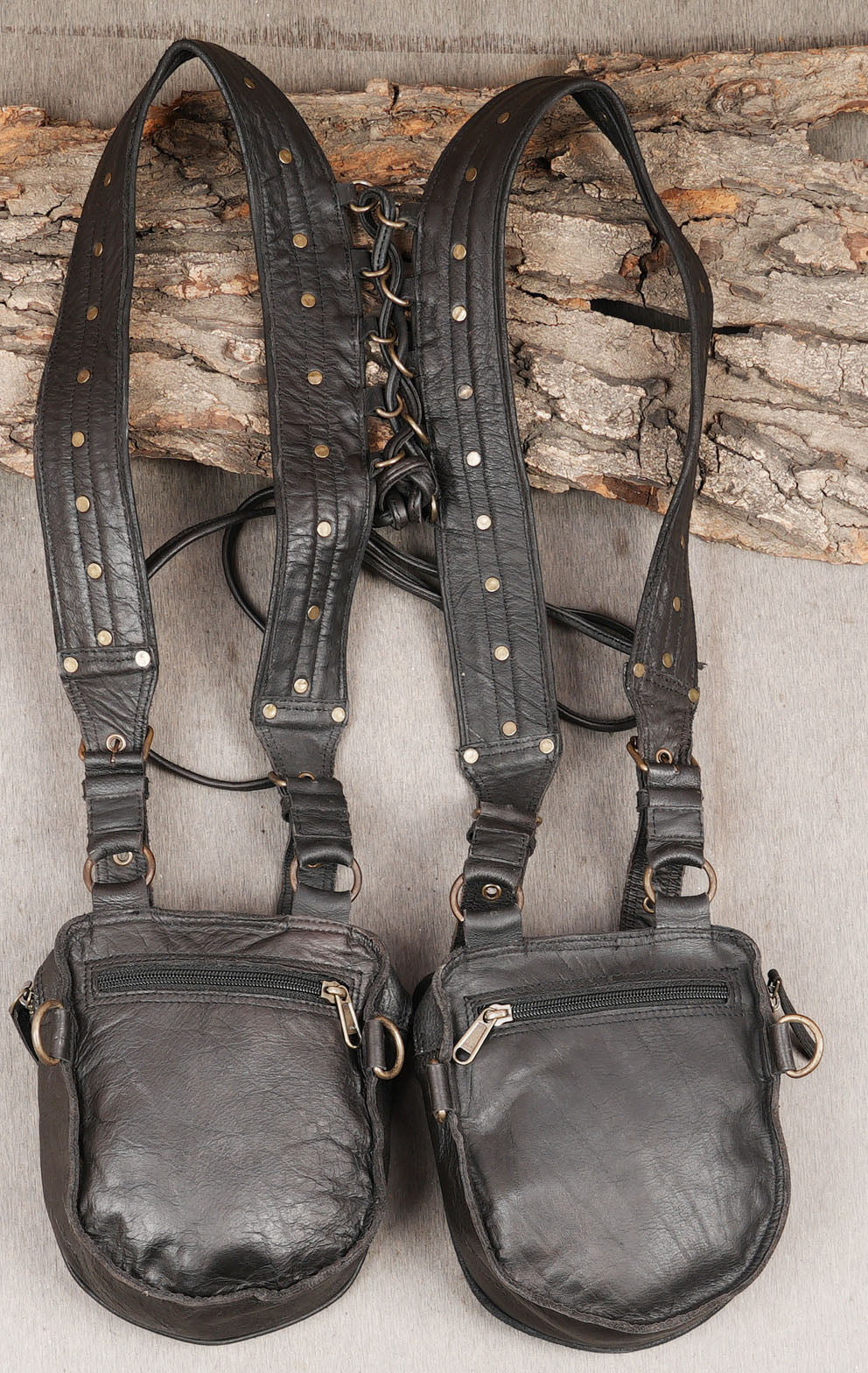 Dual leather pouch rig for cosplay and street wear