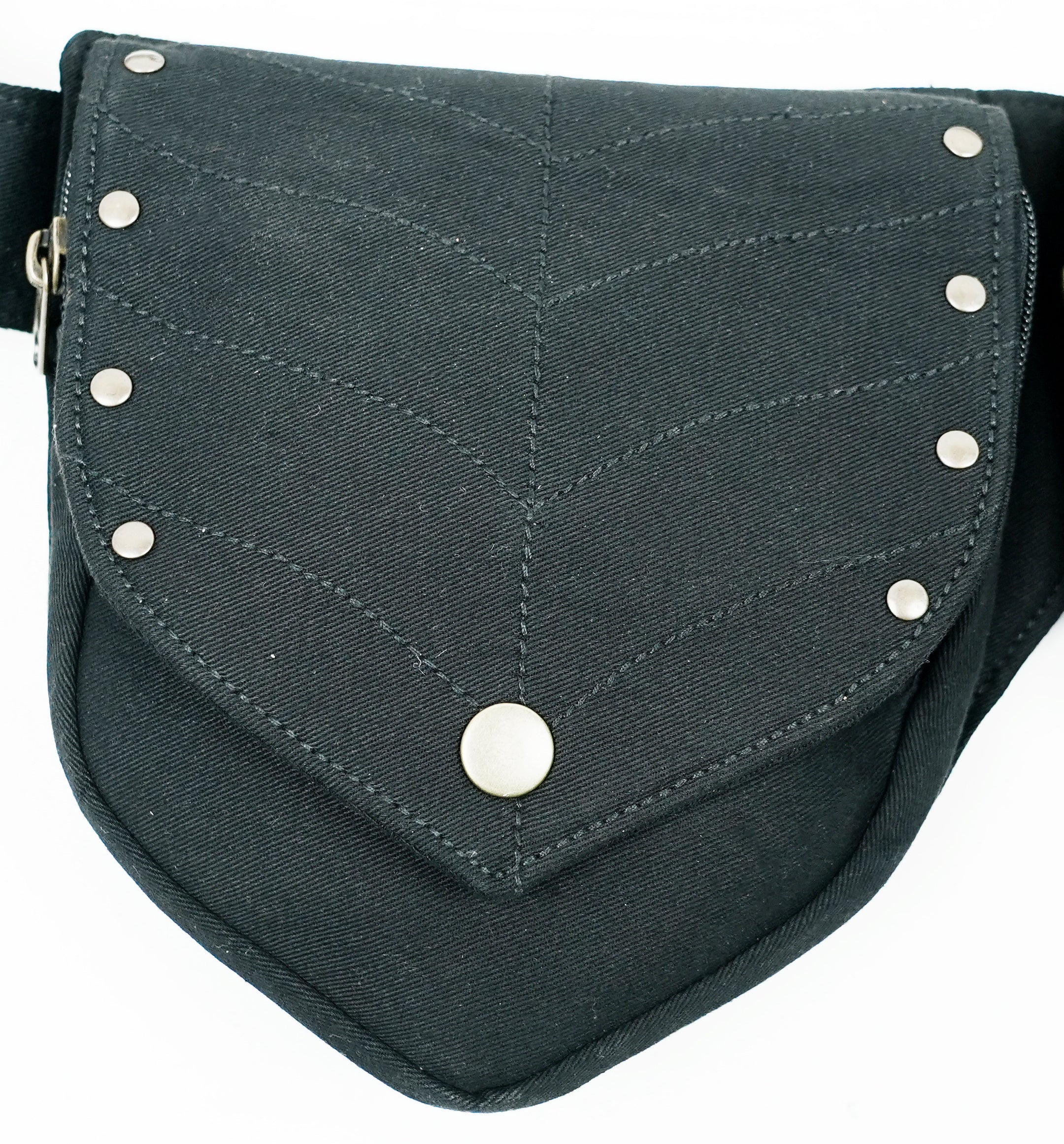 Adjustable waist bag with two zip pockets and silver rivet detail