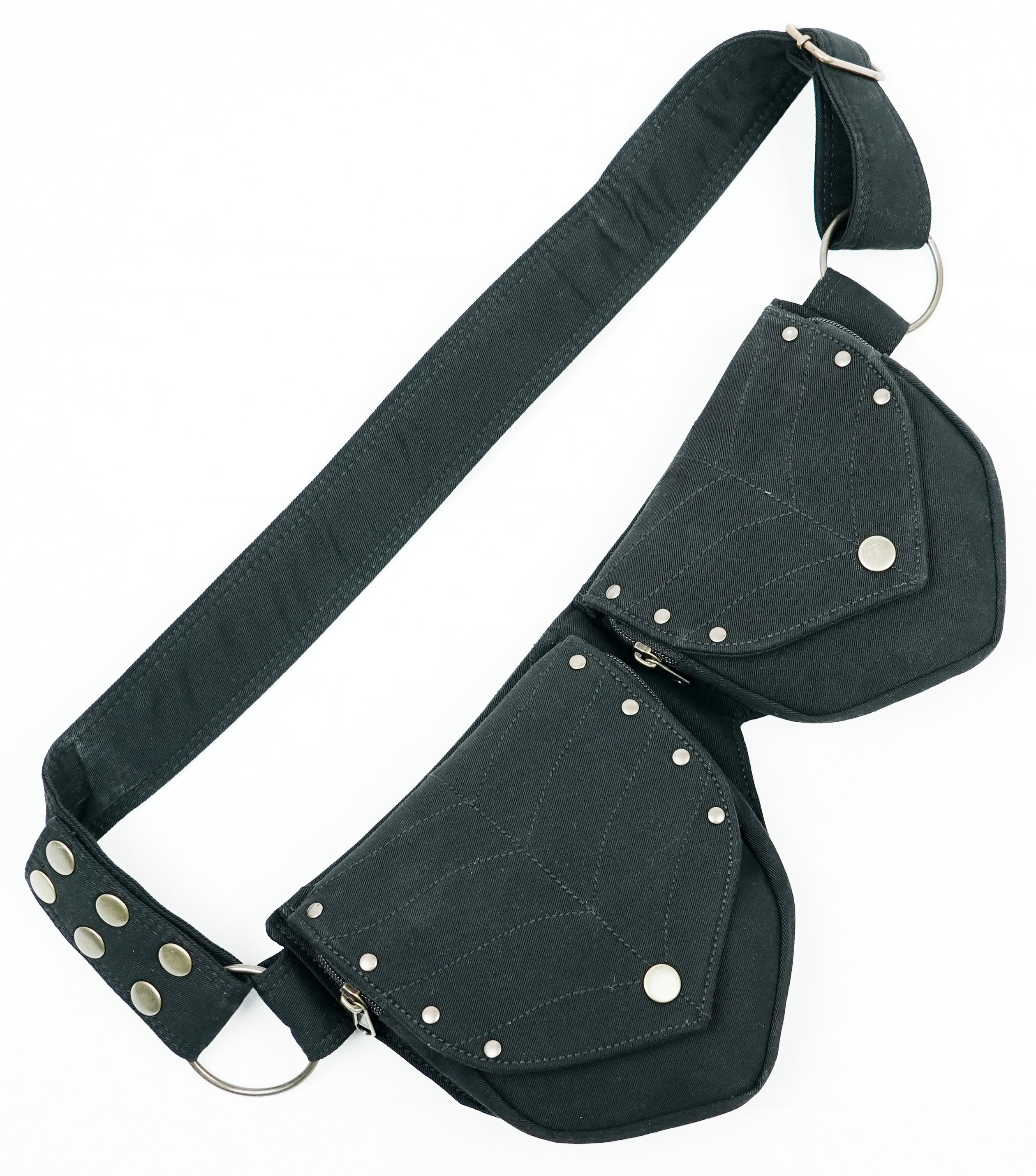 Men's steampunk waist bag with rivet and snap closures