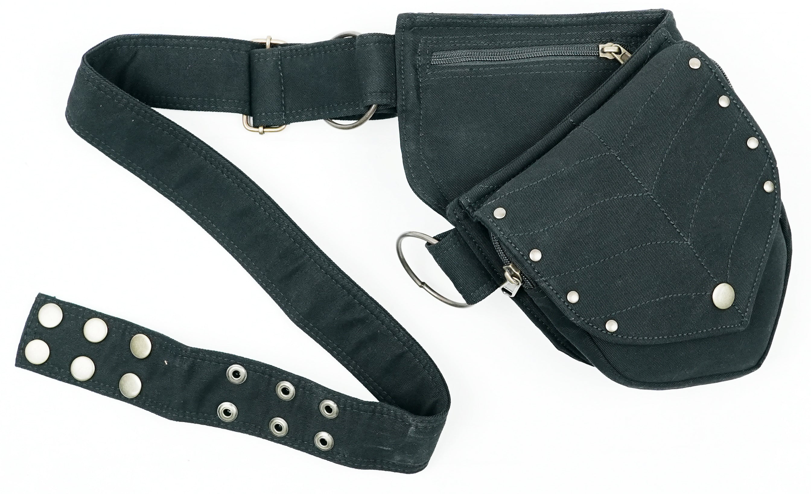 Adjustable steampunk belt bag with antique silver hardware