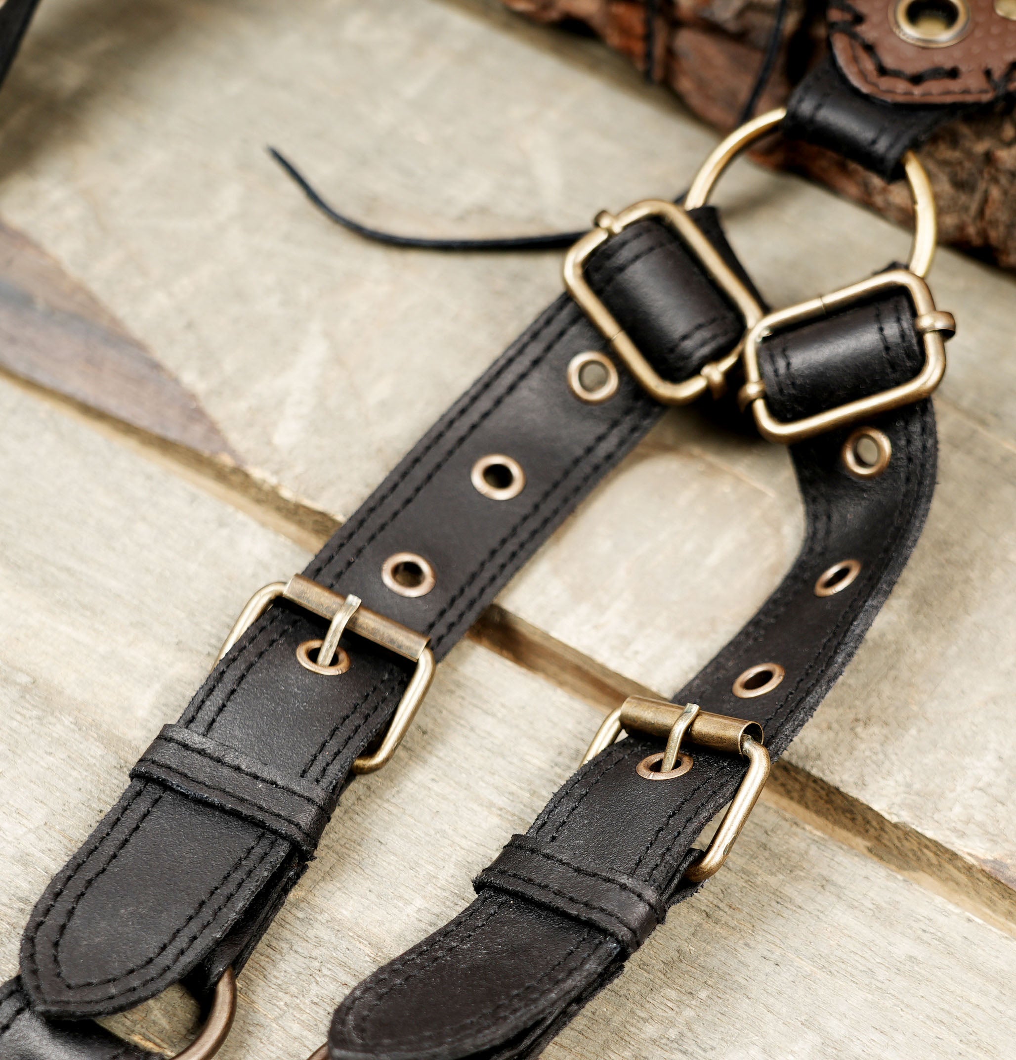 Artisan leather holster rig with star and rivet embellishments