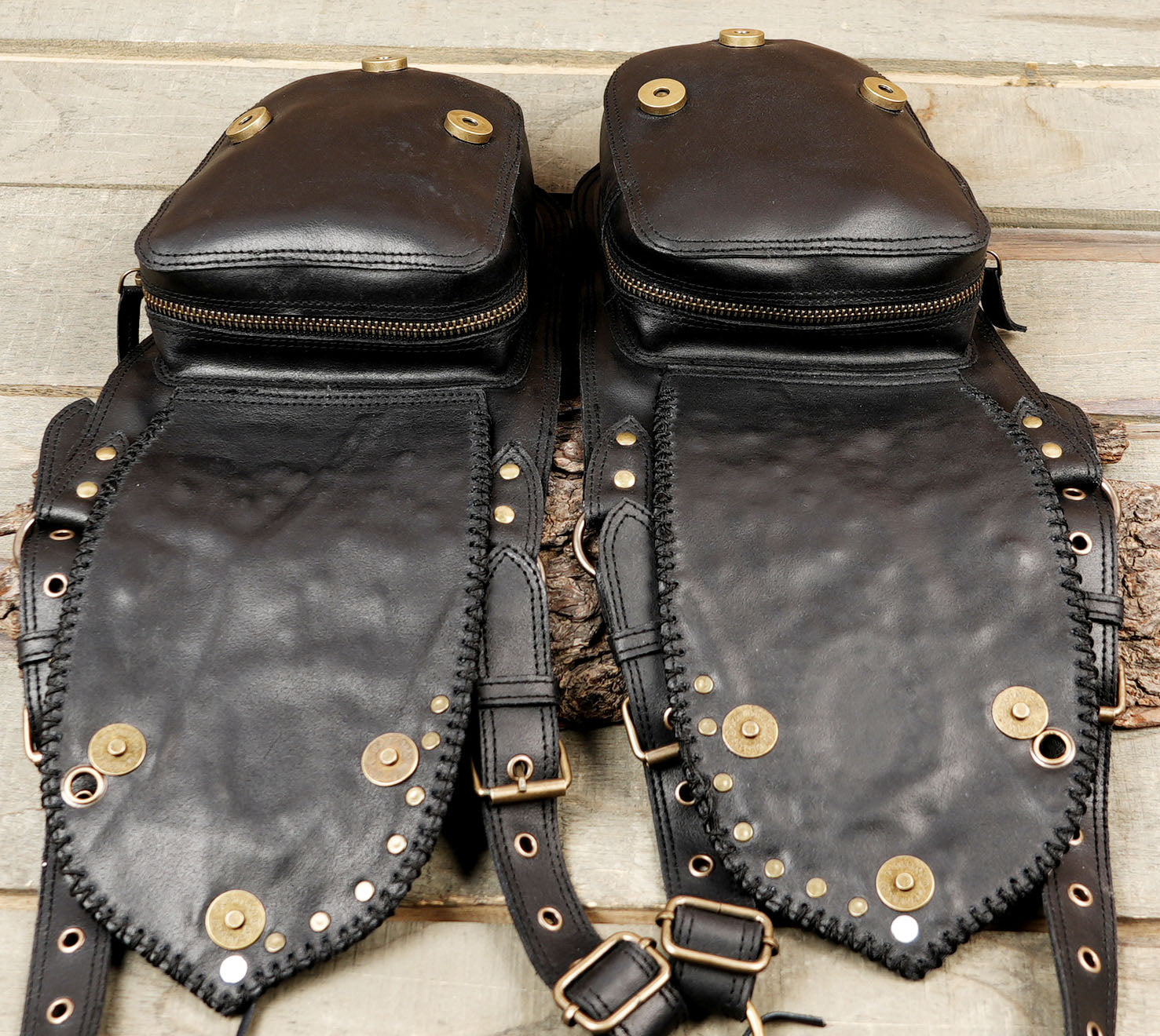 Custom leather holster harness for cosplay and biker wear