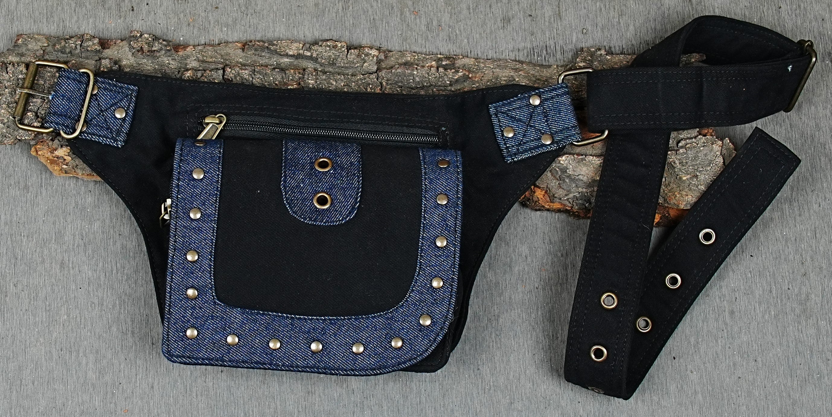 Steampunk canvas utility belt bag with rivet detailing for concerts and travel