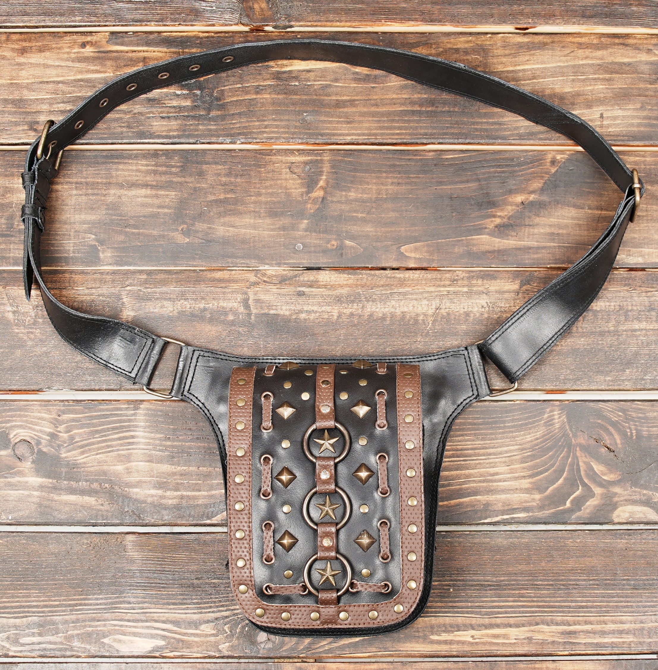 Handmade Genuine Leather Waist Belt with Studded Design | Boho Tribal Leather Hip Belt for Festivals & Travel For Unisex (LT/AB/WB/6082)