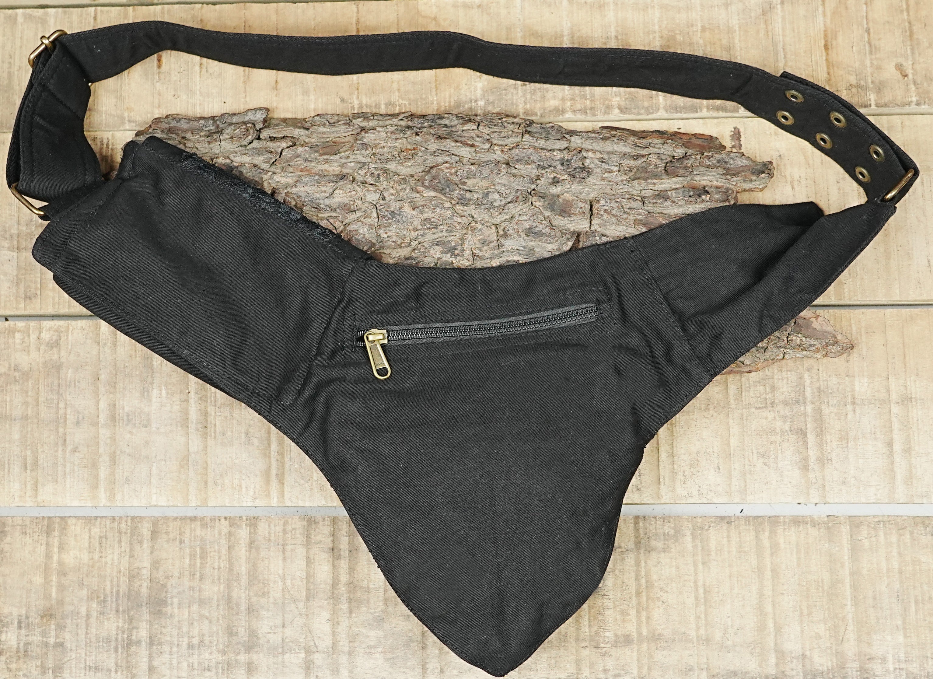 Burning man utility belt with secure zip pockets and brass dome rivets