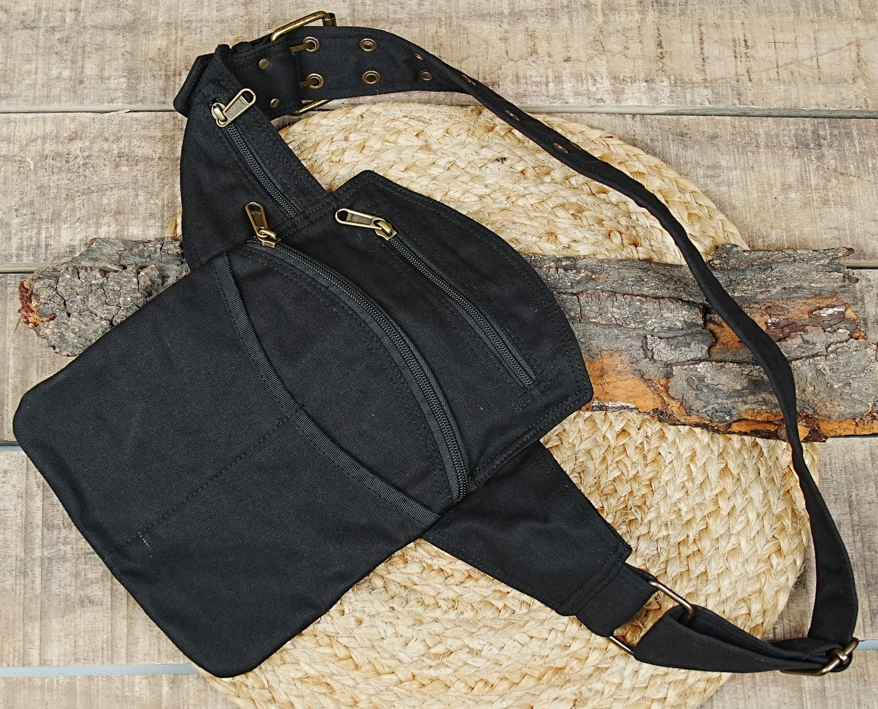 Everyday black canvas waist pouch for outdoor adventures