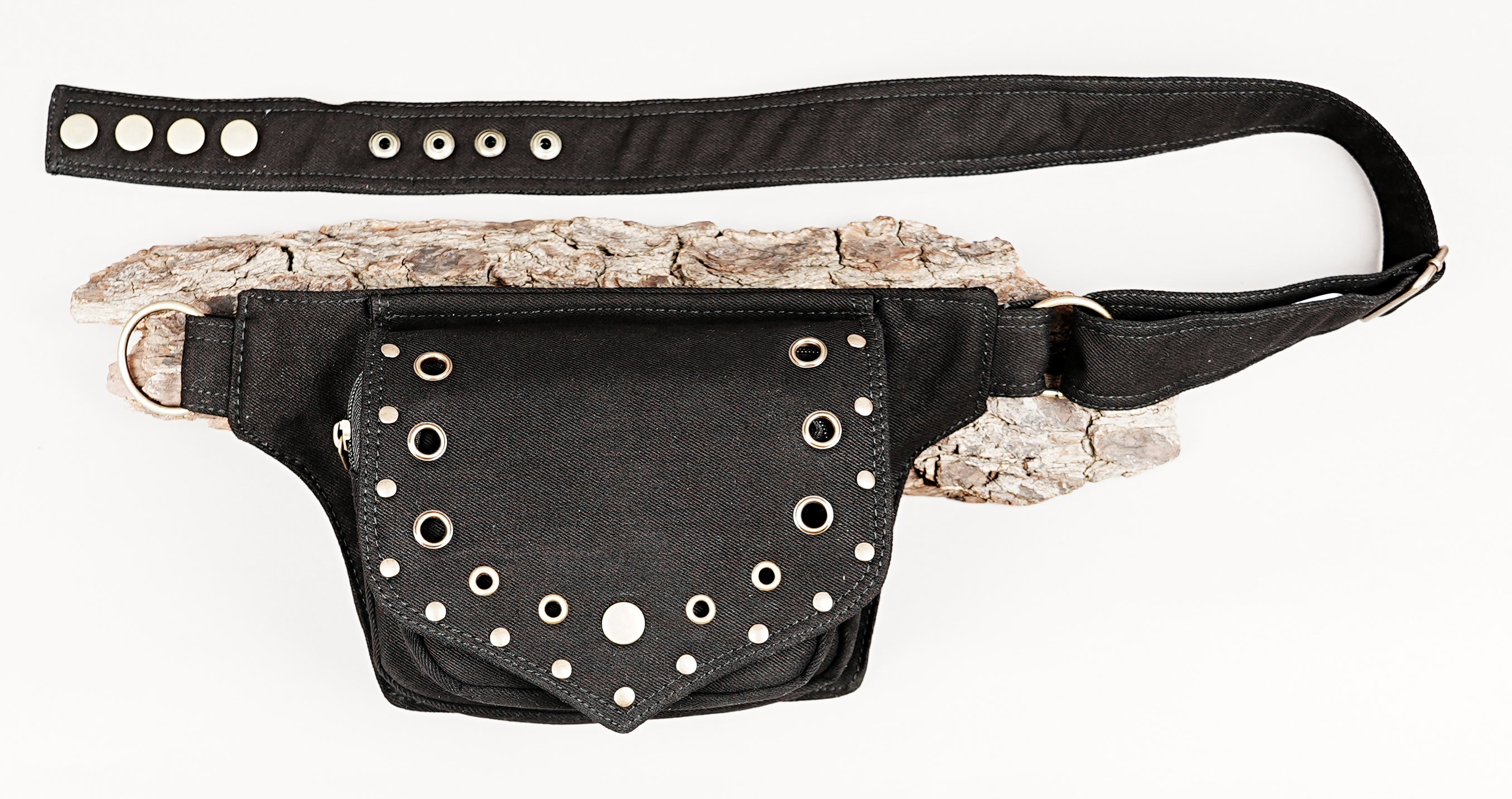 Festival fanny pack with silver hardware and stud accents