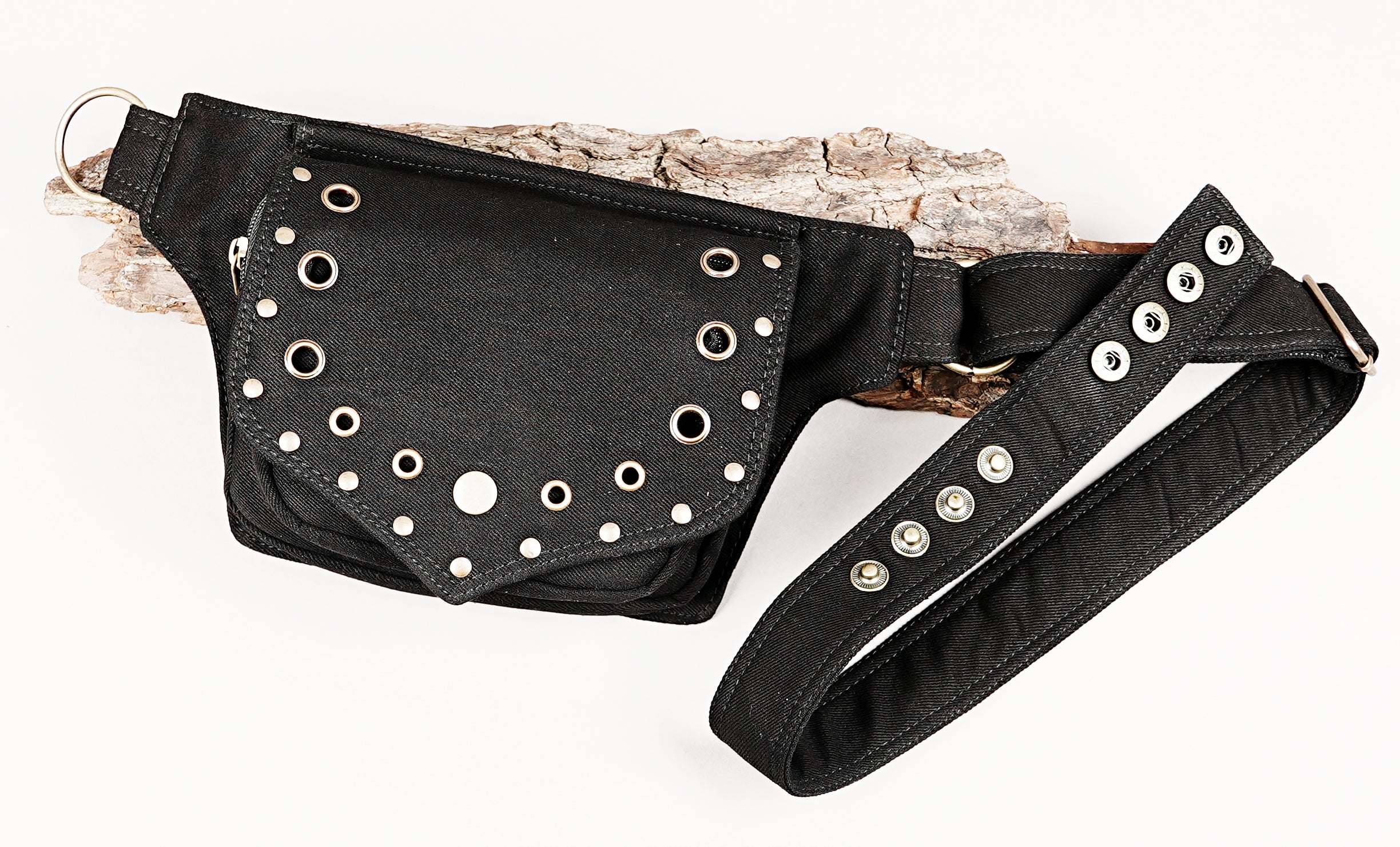 Unisex canvas hip bag with punk stud embellishments