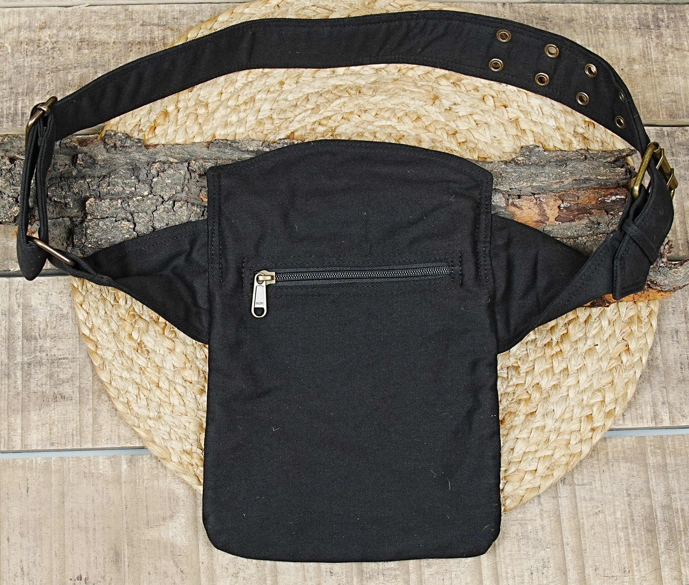 Unisex black utility hip bag with quick-release buckle