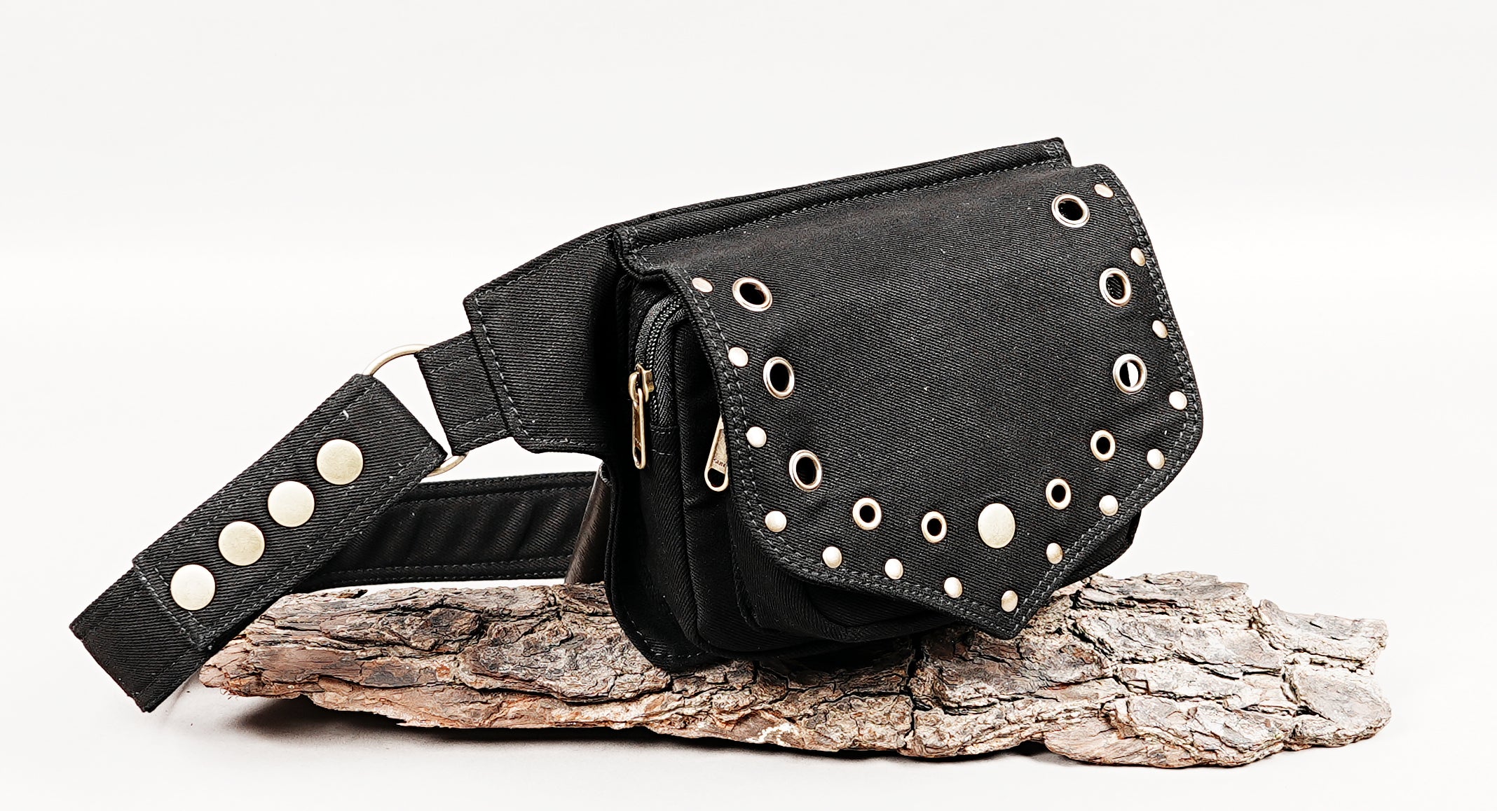 Gothic waist pouch with silver studs and zip pocket