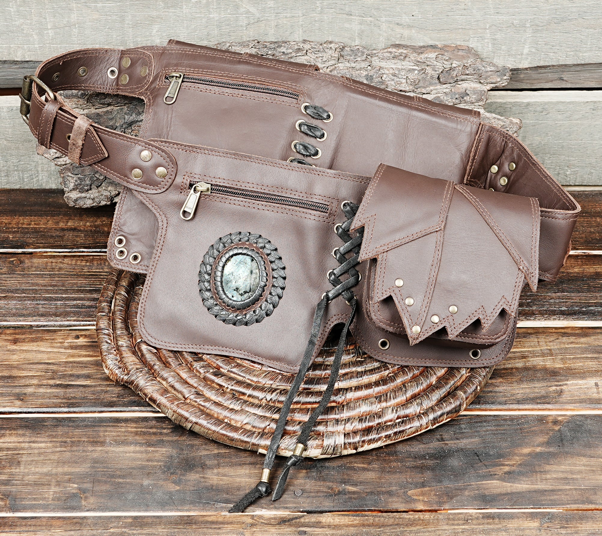 Authentic leather hip bag with rustic western design