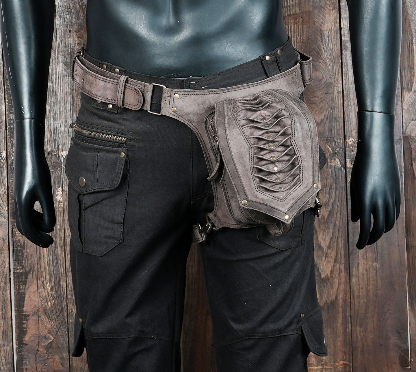 Handmade Leather Waist Thigh Belt with Textured Center Panel || Brown Leather Thigh Belt with Stitched Panel Design (LT/AB/WBTS/6013)