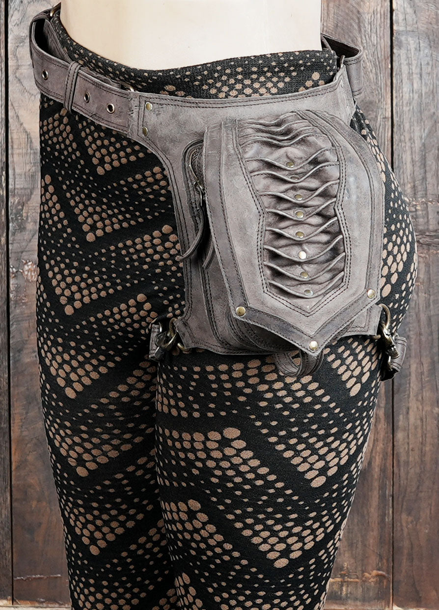 Handmade Leather Waist Thigh Belt with Textured Center Panel || Brown Leather Thigh Belt with Stitched Panel Design (LT/AB/WBTS/6013)