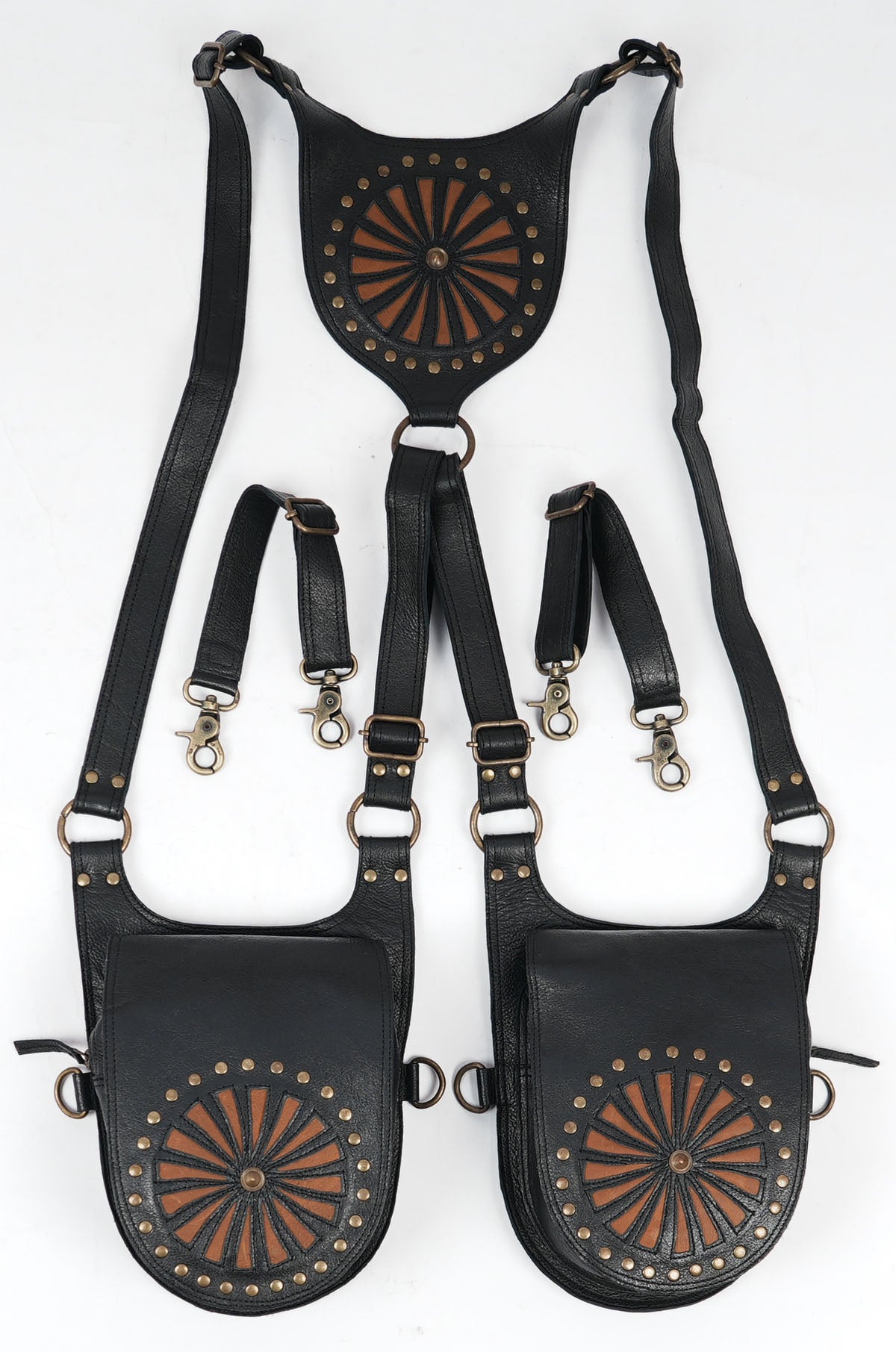 Alternative fashion leather dual holster with metal rivets