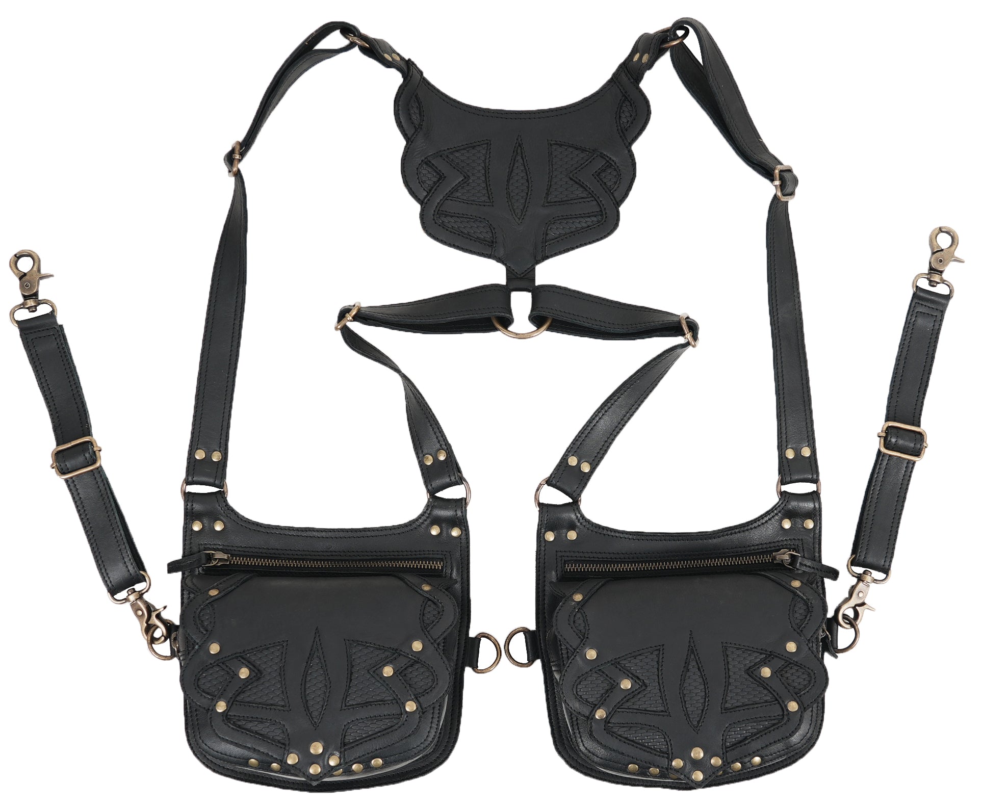 Adjustable leather chest rig for hands free carrying