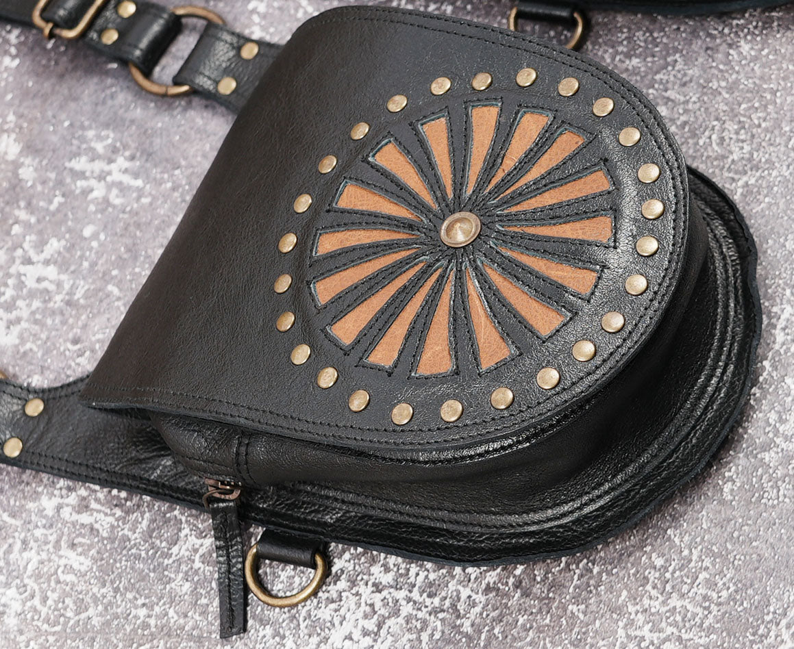 Gothic style leather utility holster with twin storage pouches
