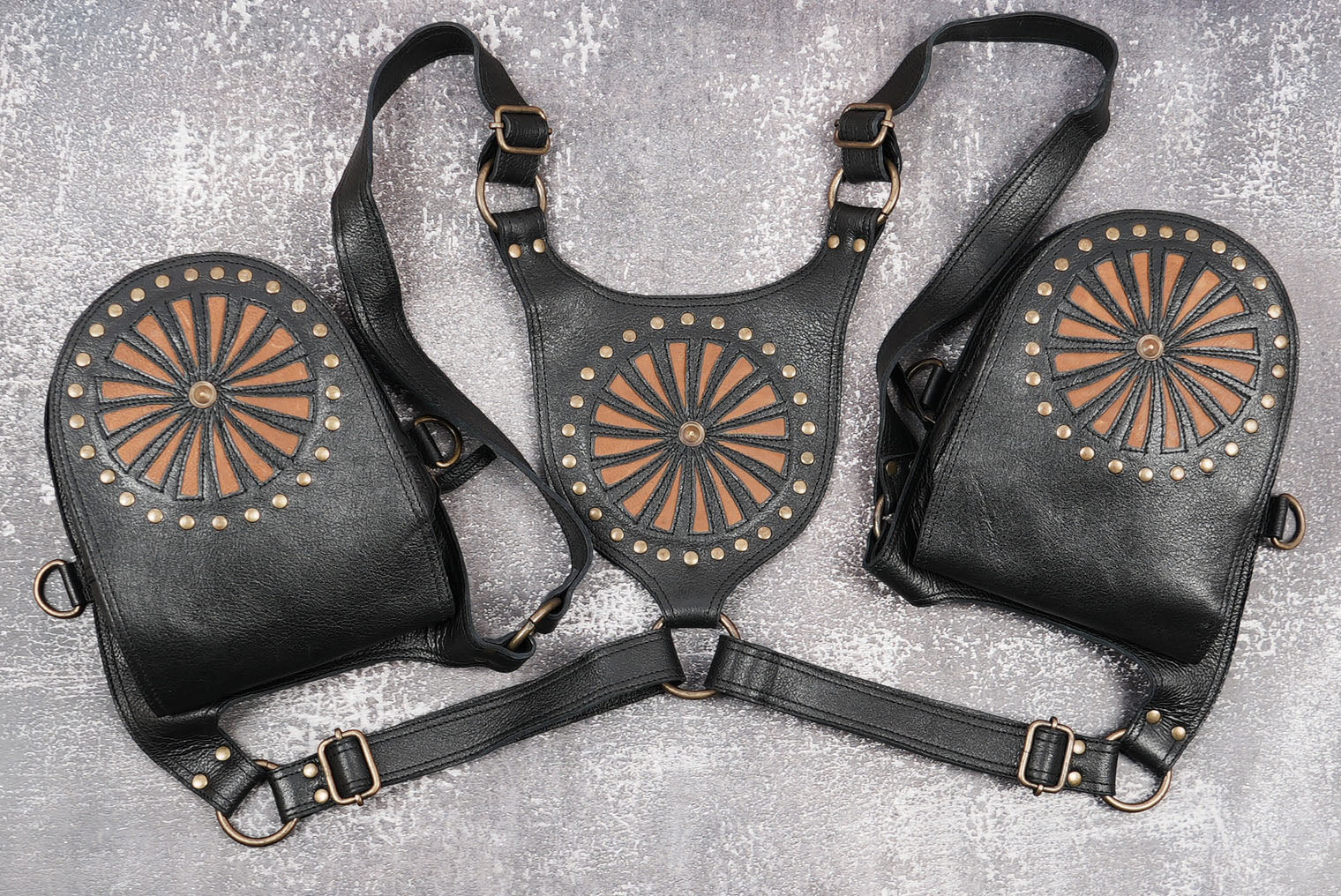 Rustic leather holster rig with handcrafted detailing