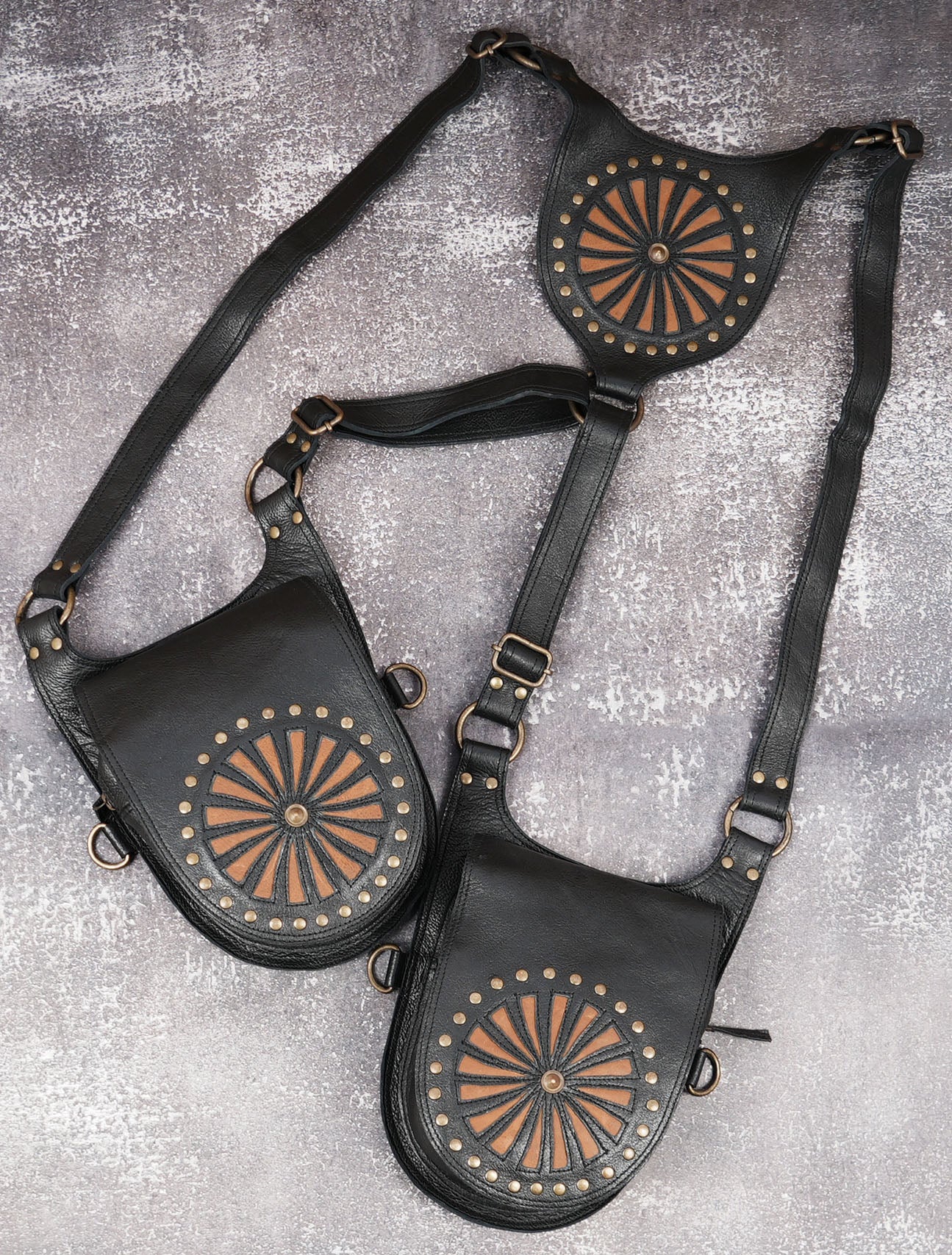 Unisex leather festival holster with secure buckle closures