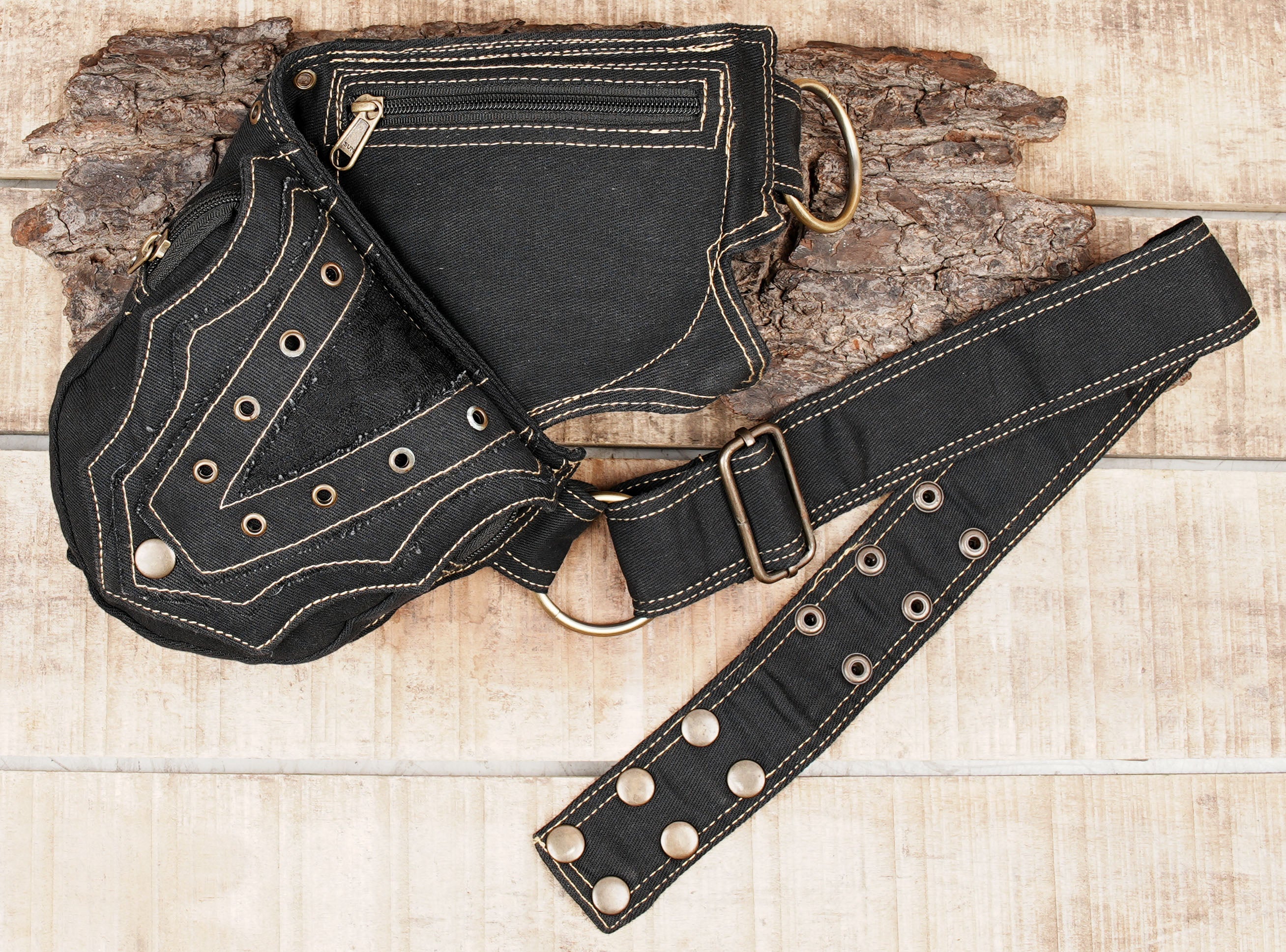 Renaissance fair utility hip bag with eyelet details and adjustable waist strap