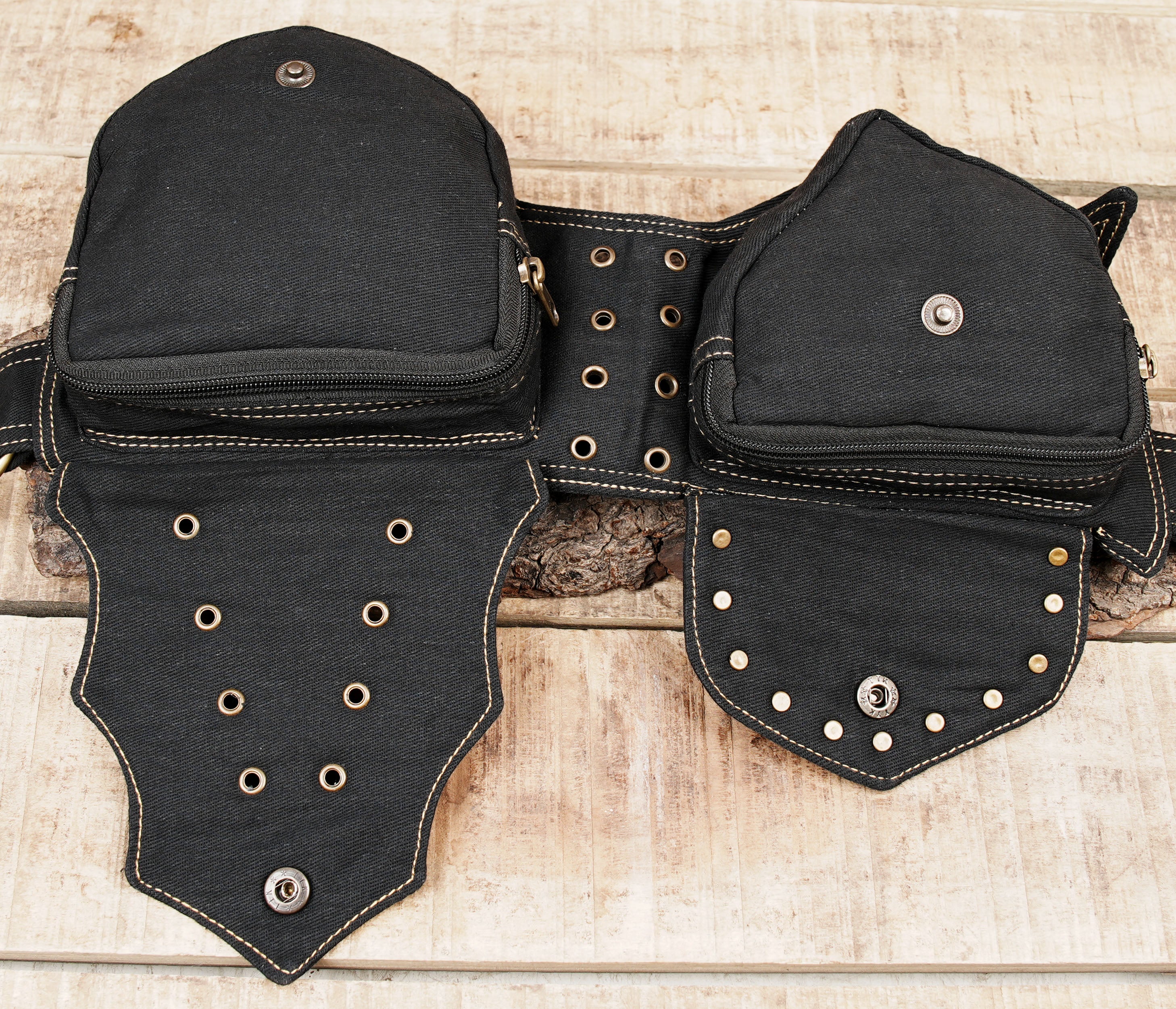 Gothic fairy festival waist pouch with studded flaps for concerts and travel