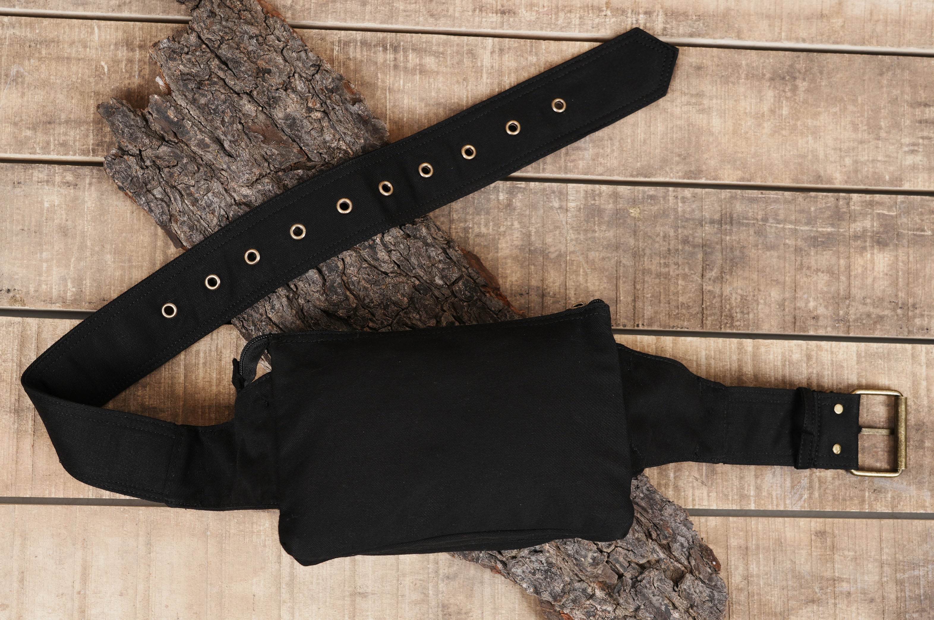 Unisex black canvas hip bag for outdoor concerts and city travel