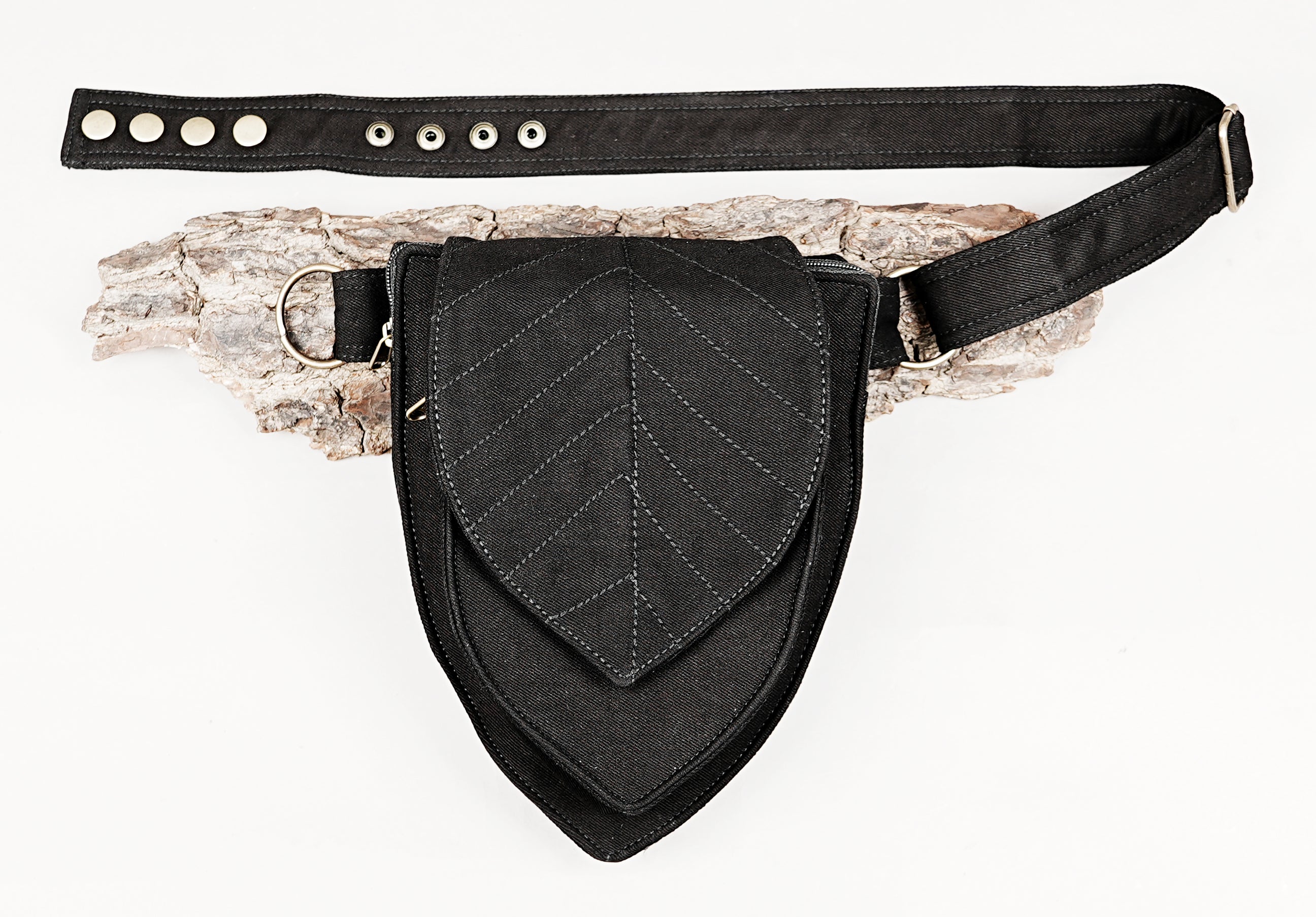 durable black canvas belt pouch with secure flap closure