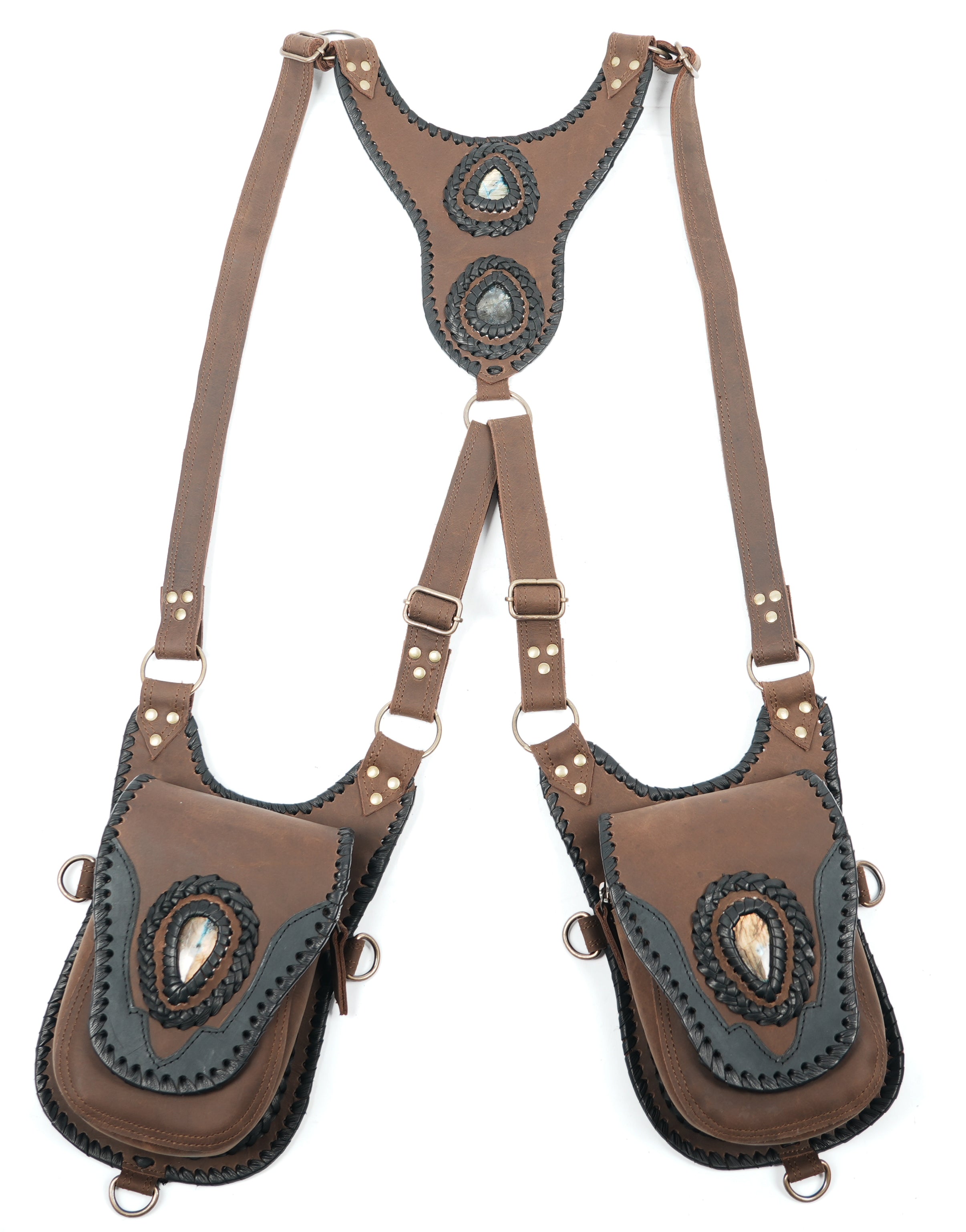 Premium brown leather chest rig with metal hardware