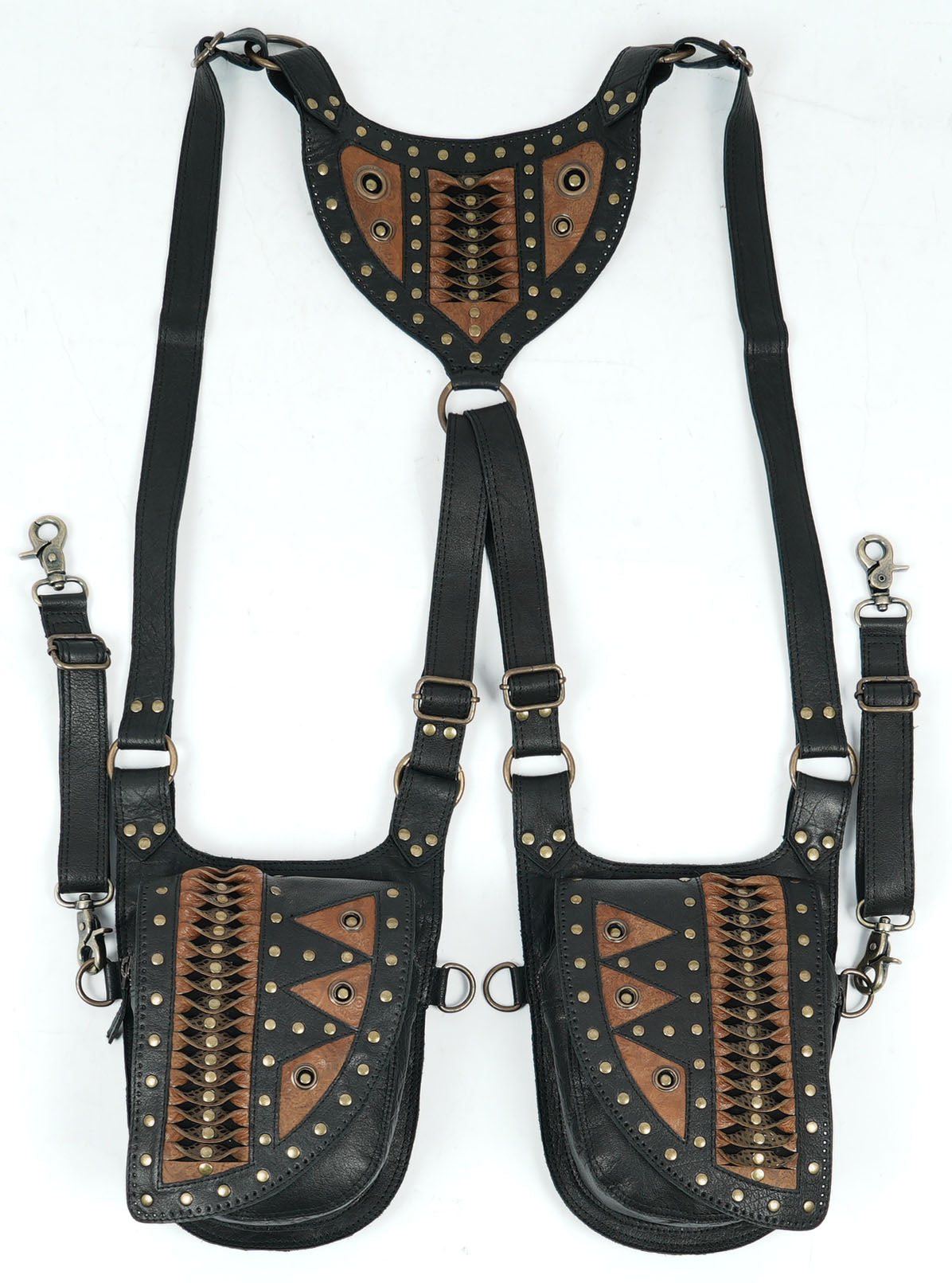  Black leather harness holster with hand stitched details