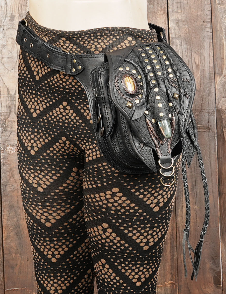 Festival leather pouch with gemstone and Western fashion influence