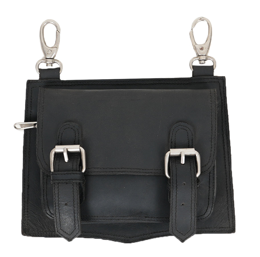 Handmade leather belt pouch with flap closure