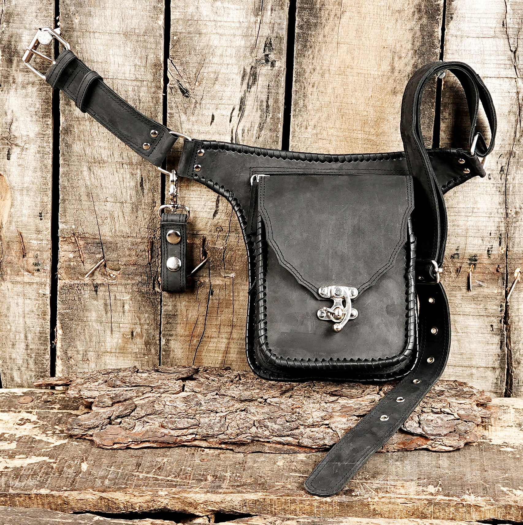 Leather Waist Belt Organizer with Secure Lock Closure