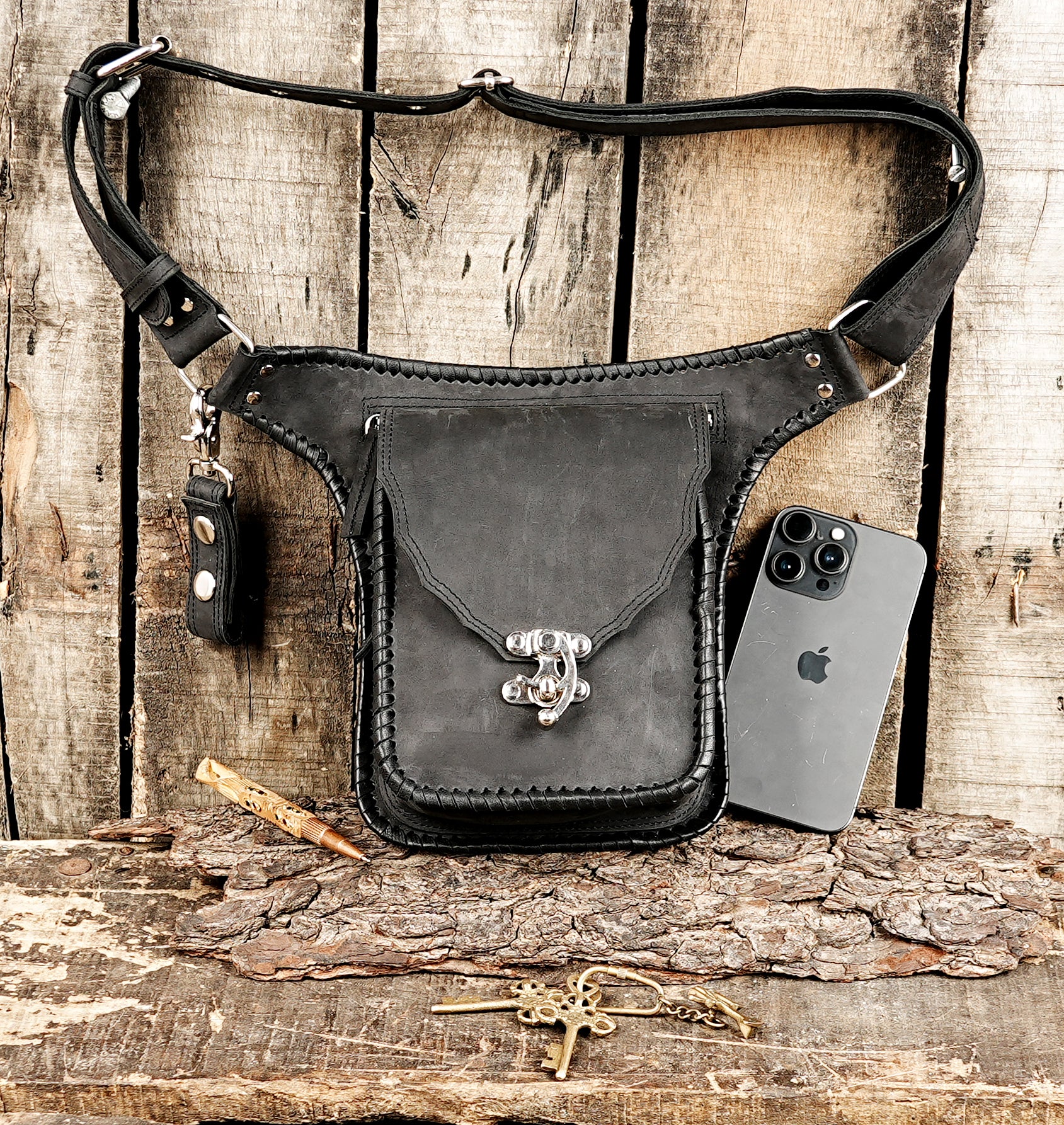 Genuine Leather Utility Waist Bag with Key Holder