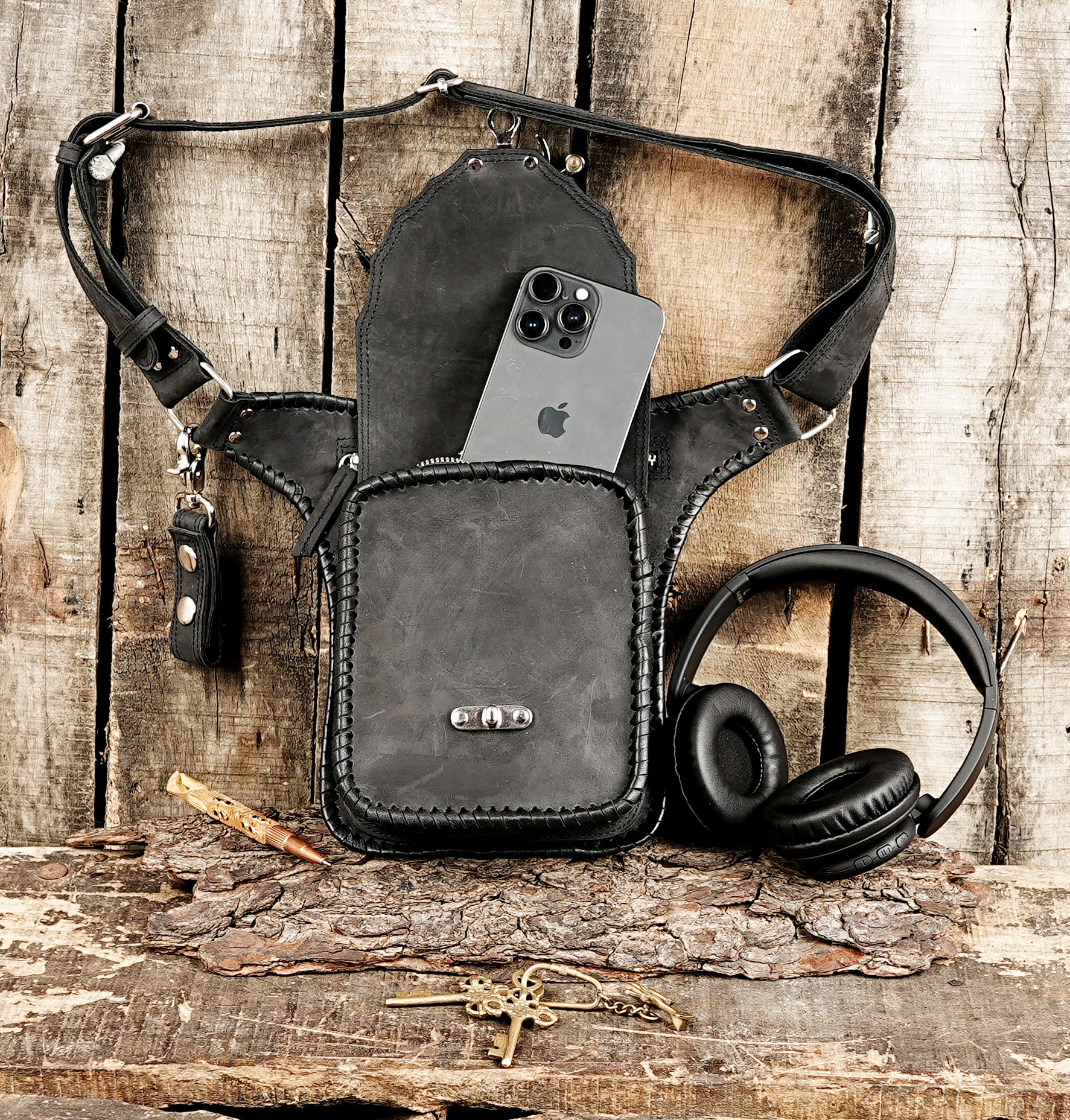 Rustic Leather Hip Belt with Metal Hardware