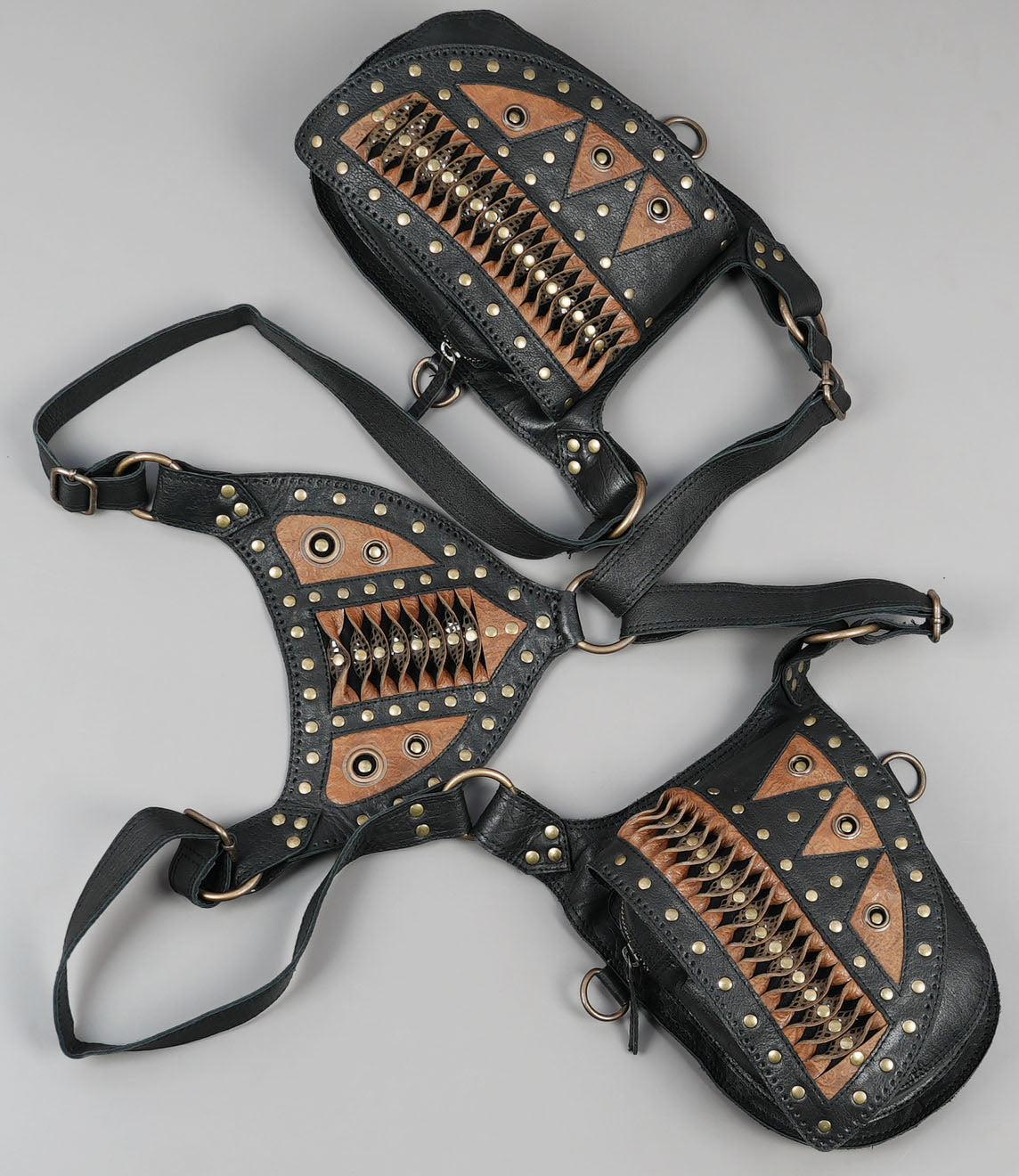 Decorative leather holster harness for medieval or steampunk costumes