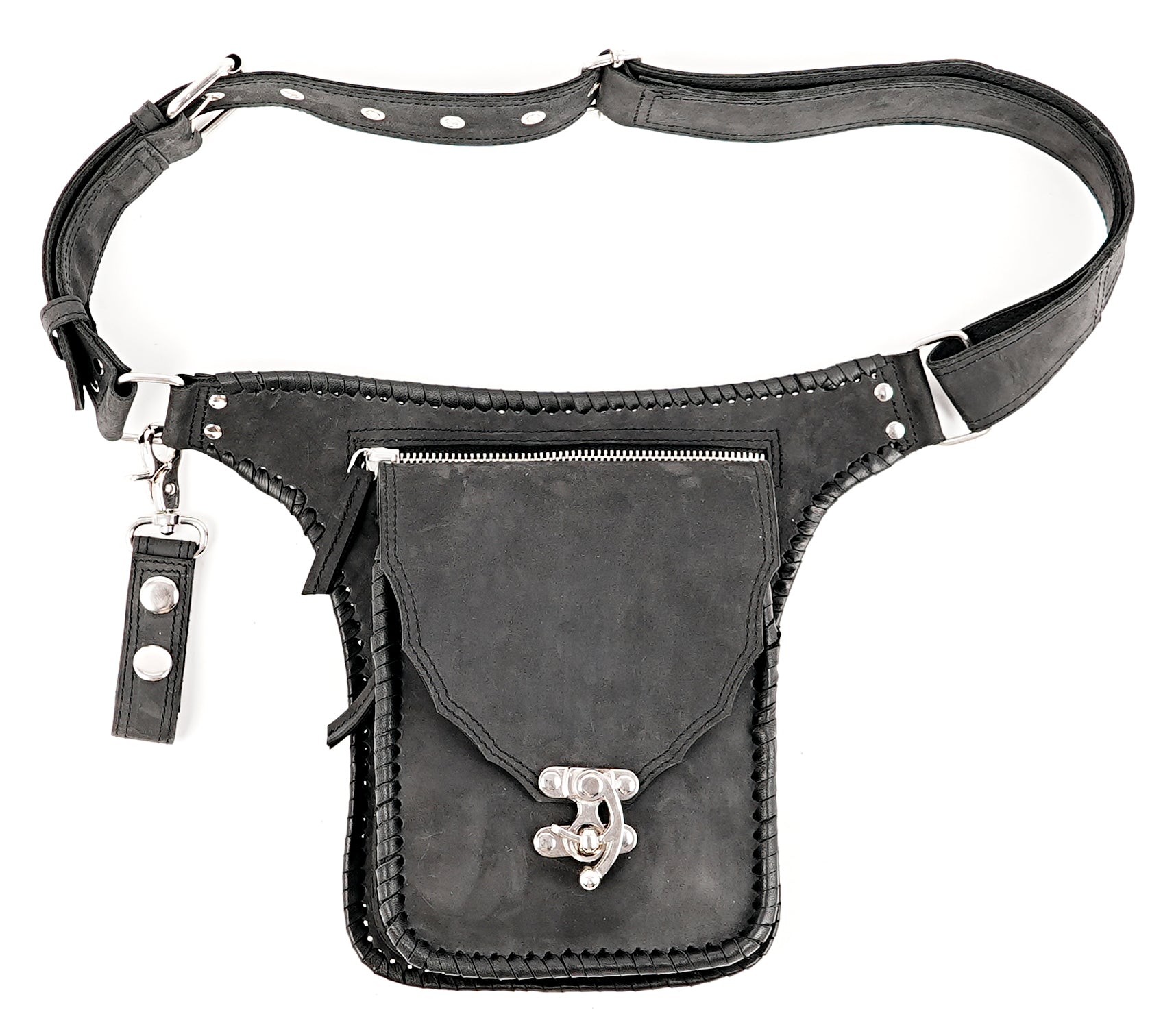 Handmade Genuine Leather Waist Belt with Zipper Pouch || Genuine Leather Hip Belt Bag with Front Zipper Pocket (LT/NS/WB/6017)