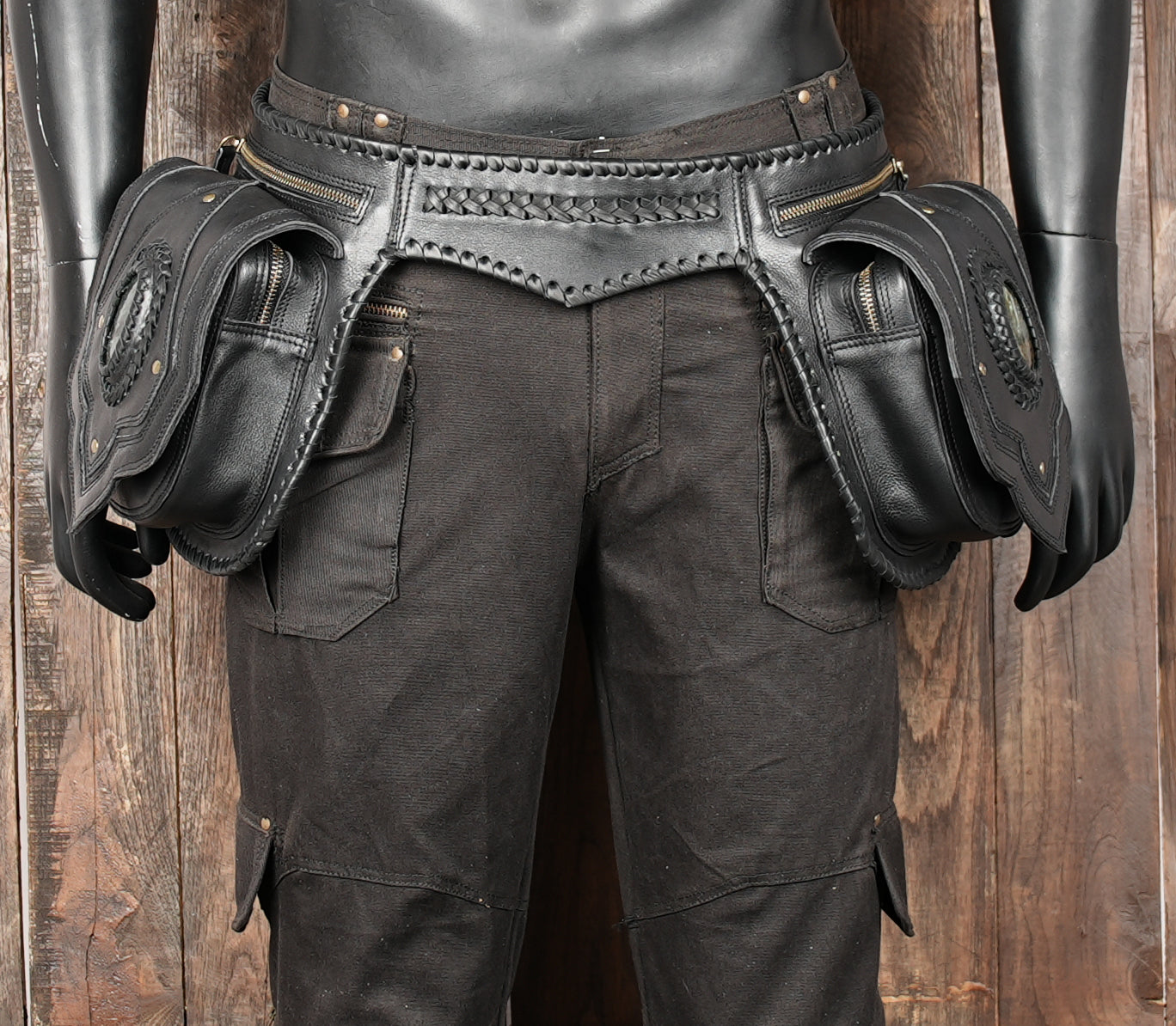 Premium Brown Leather Waist Belt with Lace-Up Design || Handmade Leather Waist Belt with Dual Utility Pouches  (LT-AB-WB-6205)