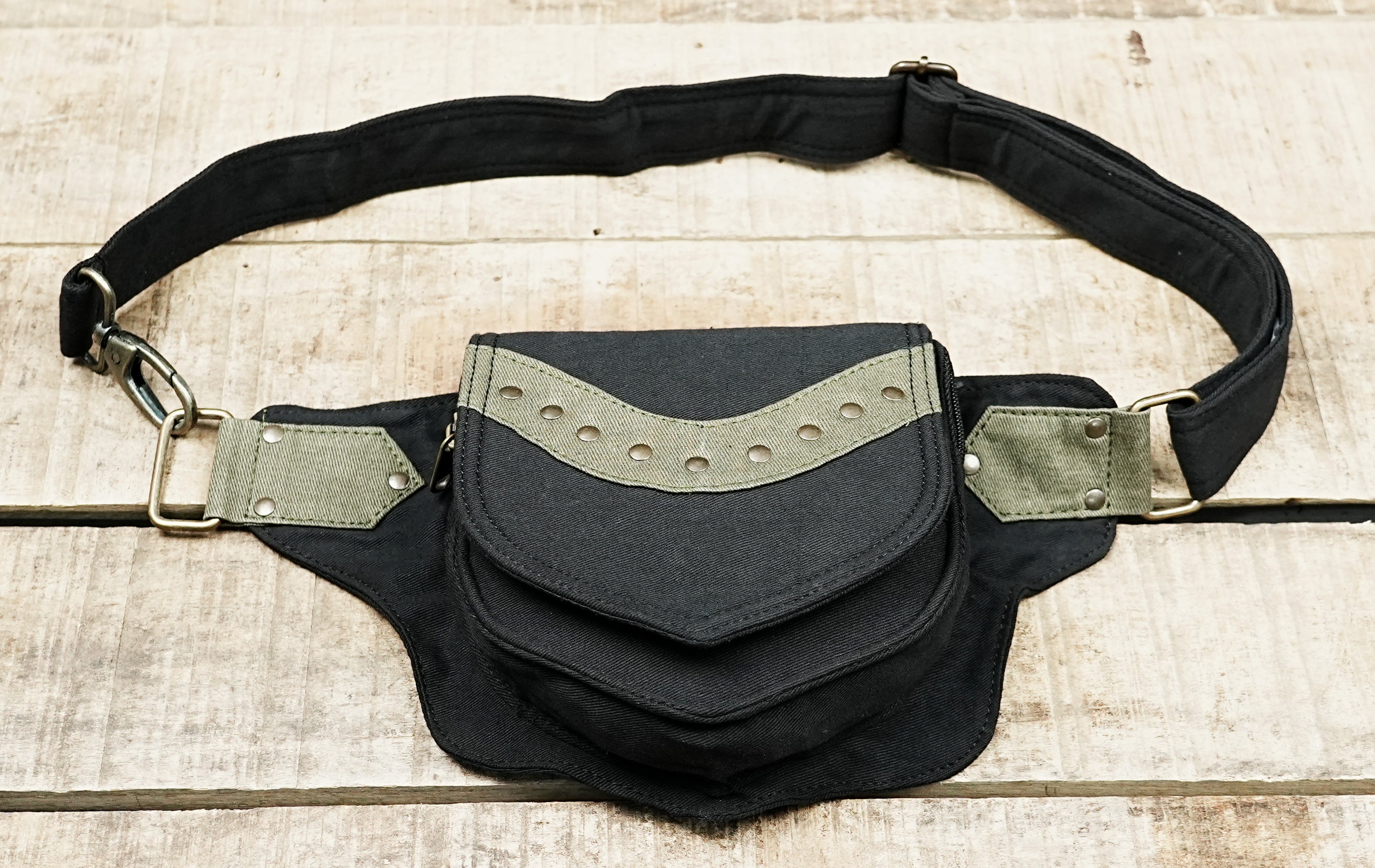 Crossbody sling festival bag with swivel clip buckle and layered front pouch