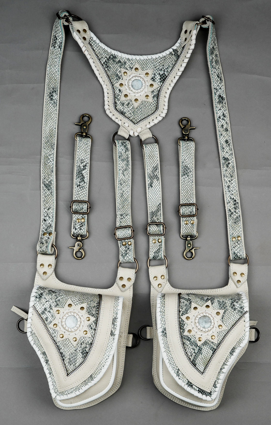 Dual pouch leather holster harness for cosplay and travel