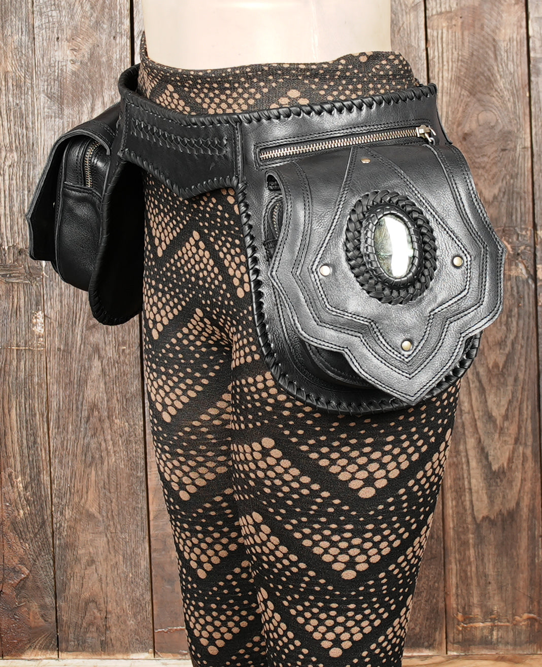 Premium Brown Leather Waist Belt with Lace-Up Design || Handmade Leather Waist Belt with Dual Utility Pouches  (LT-AB-WB-6205)