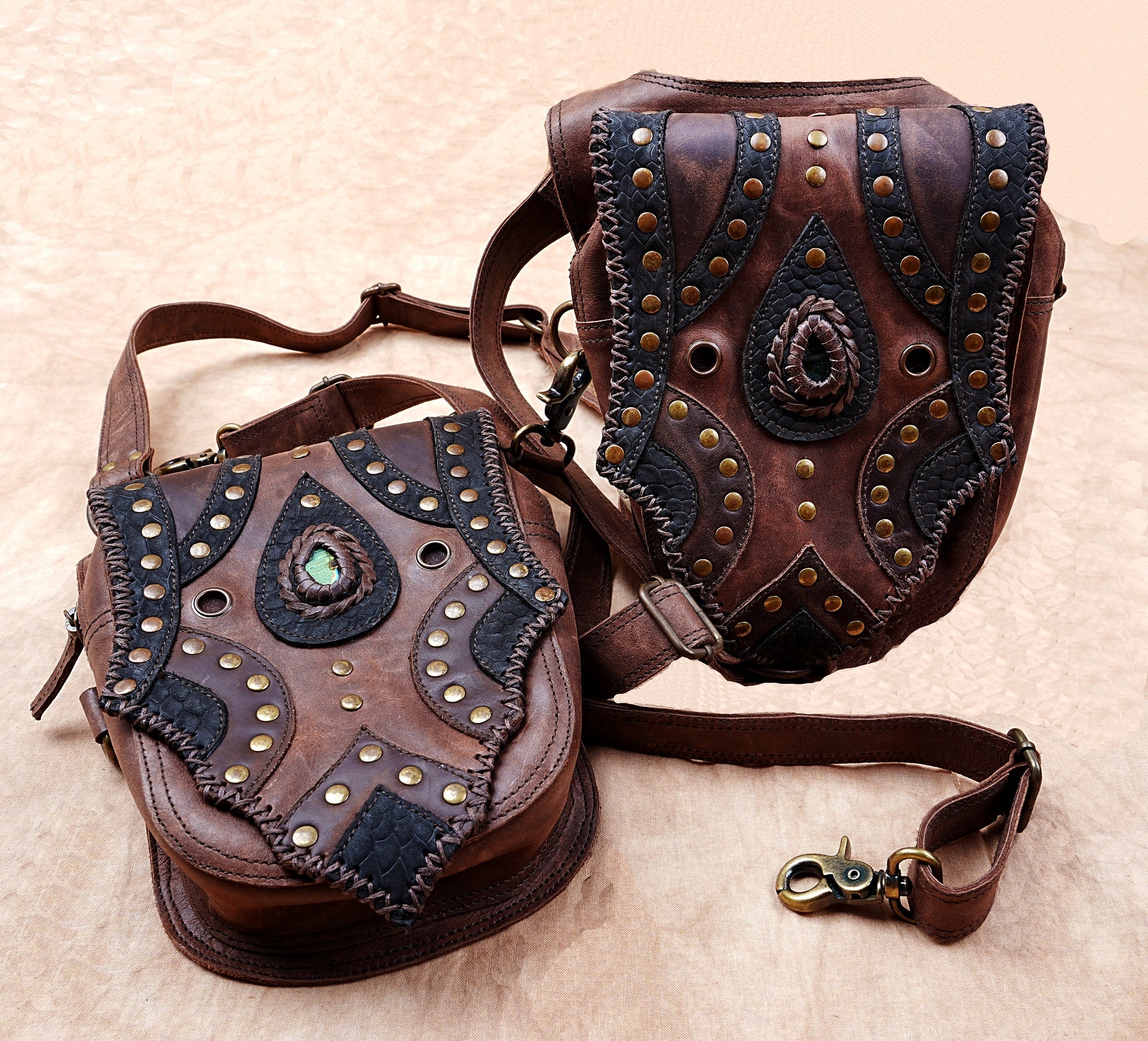 Handcrafted leather steampunk holster with adjustable straps