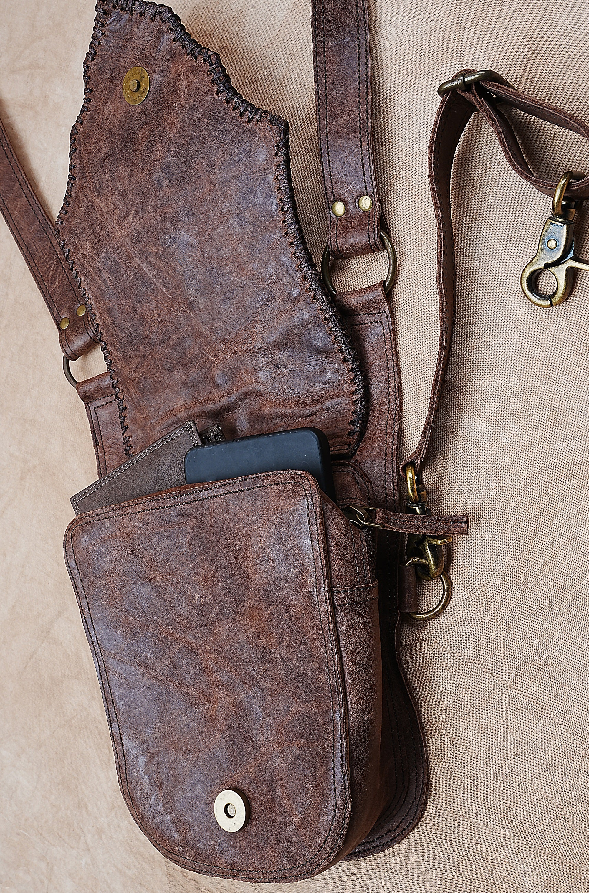 Premium leather utility belt with two storage pouches