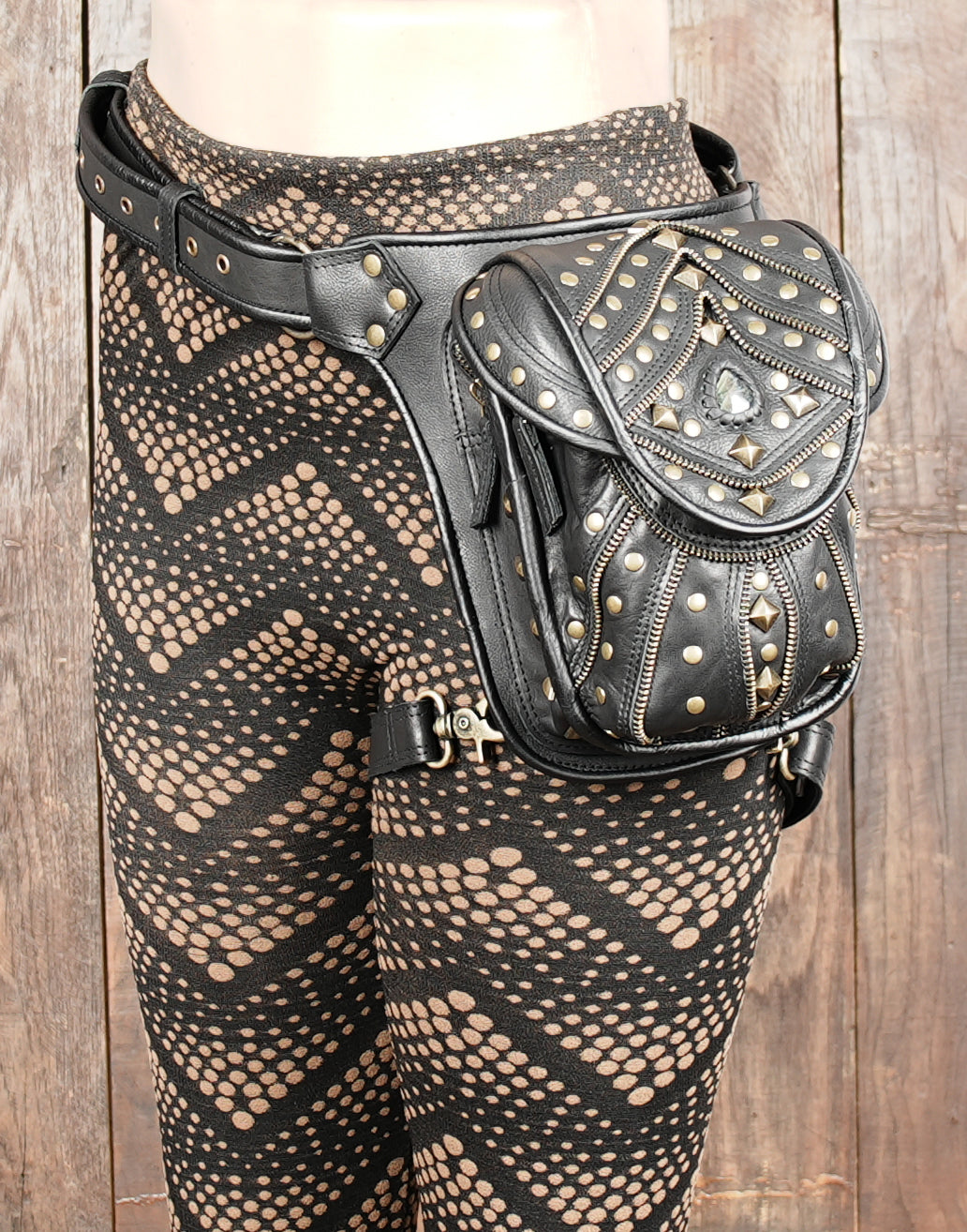 fashion-forward black studded belt bag for men and women USA handmade