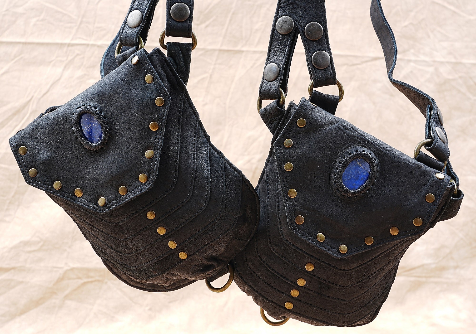 Gothic leather holster belt with gemstone accents