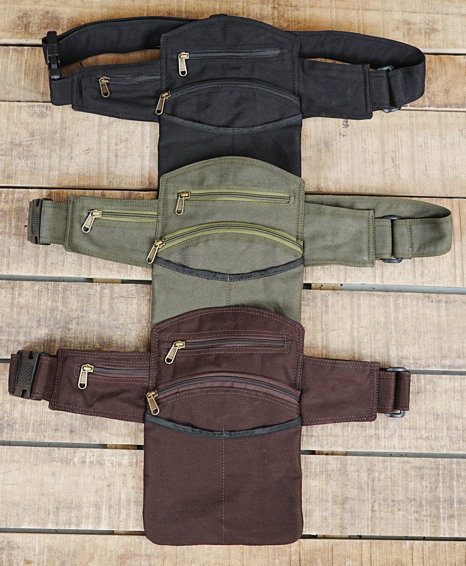 Multi-compartment black canvas utility pouch
