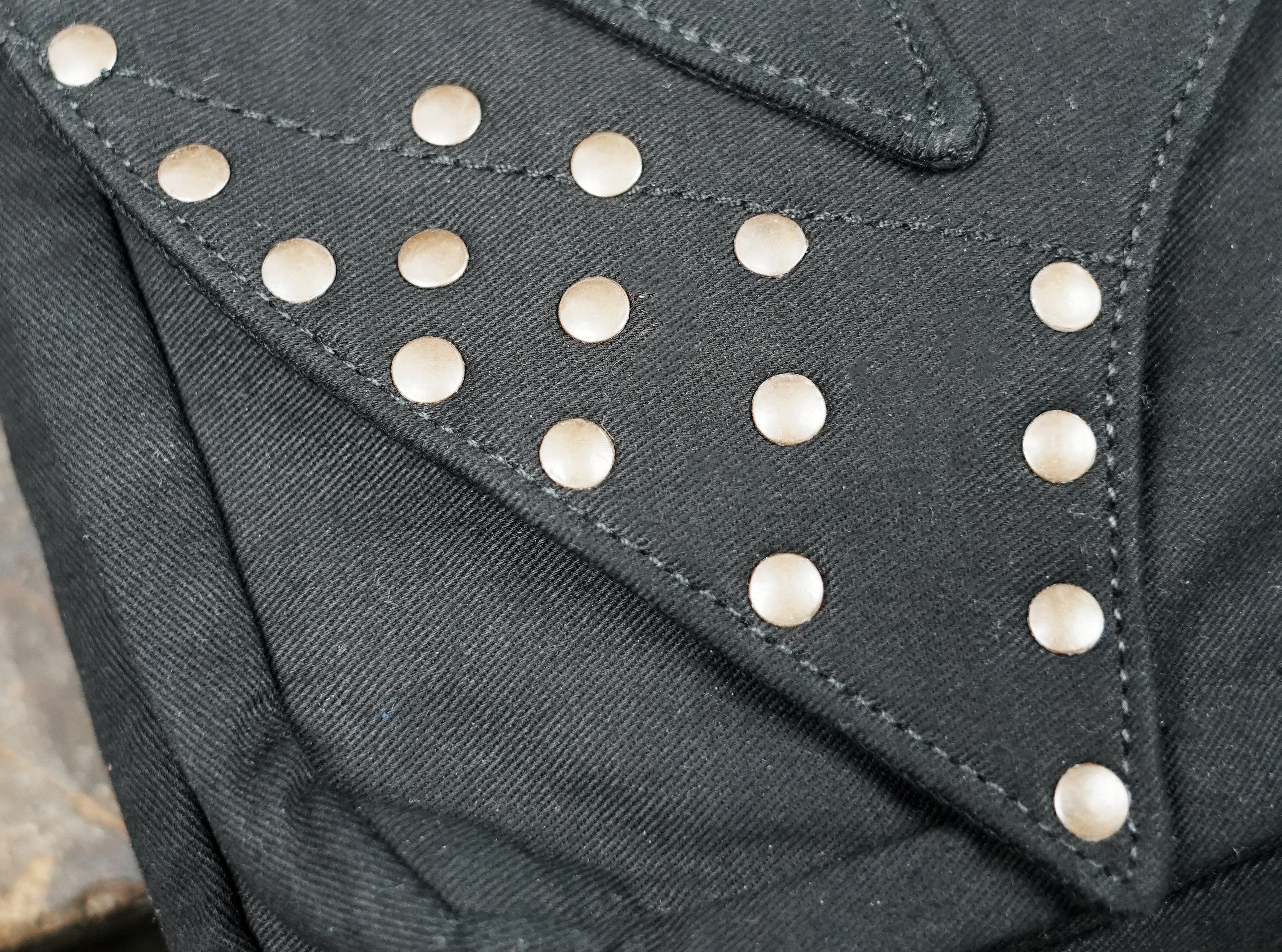 Bohemian pixie pocket belt in sturdy black cotton canvas with metal rivets