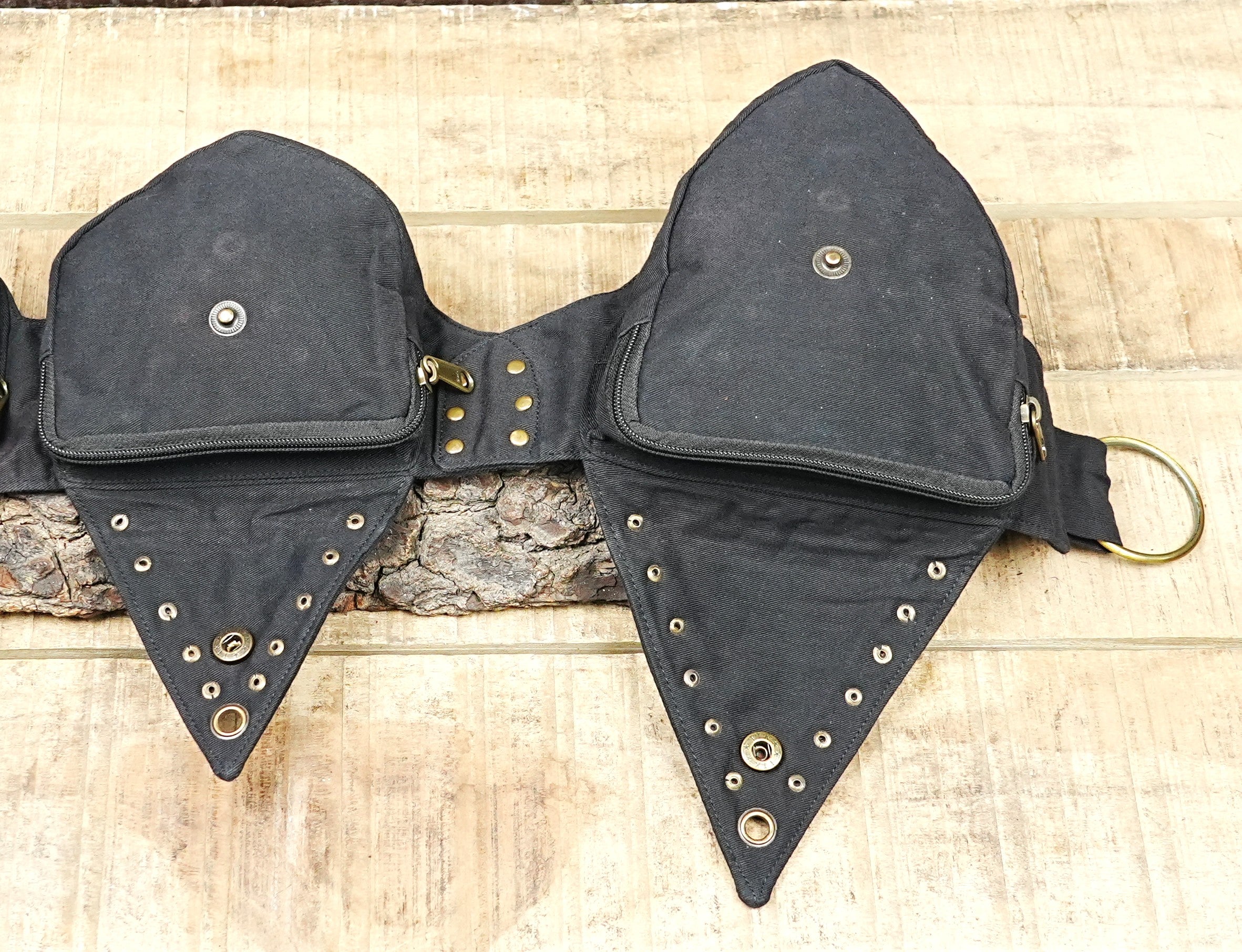 Adjustable cotton utility belt with double-row brass grommets and buckle